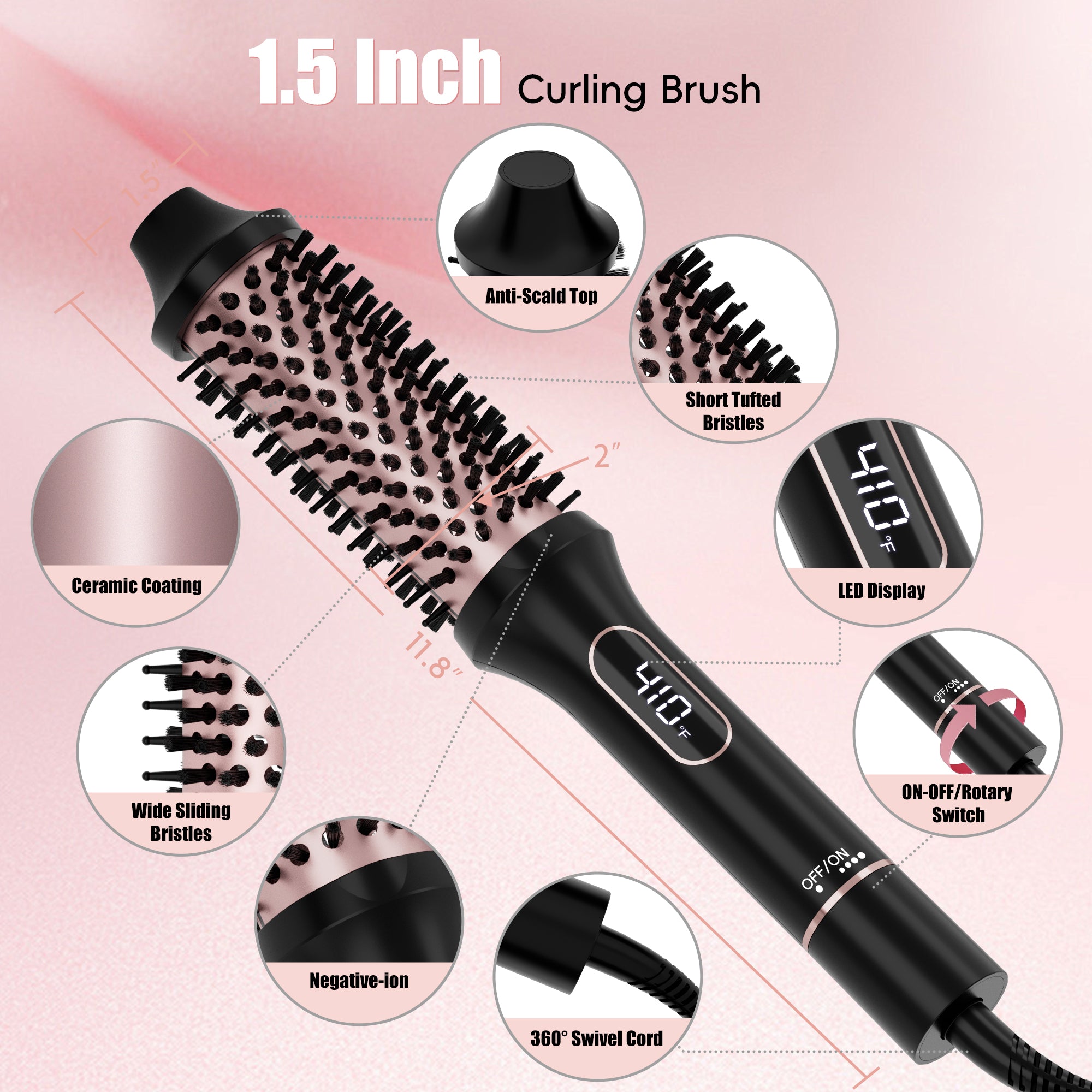 SKIMI Thermal Brush, Curling Iron, Heated Round Brush with LED Display and Ceramic Coating