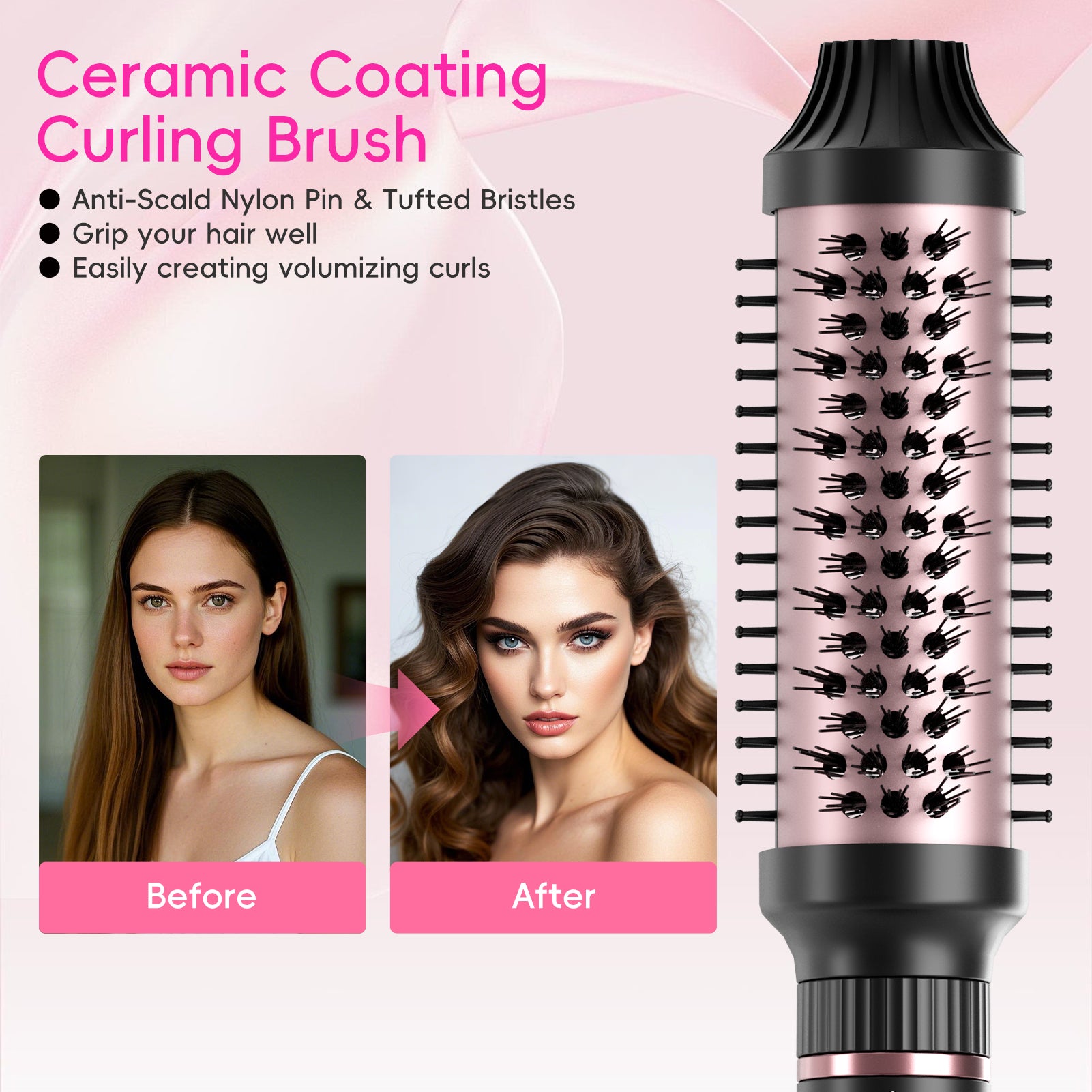 Nicebay Curling Iron Set-Instant Heat Hair Curling Wand Set with Curling Brush,