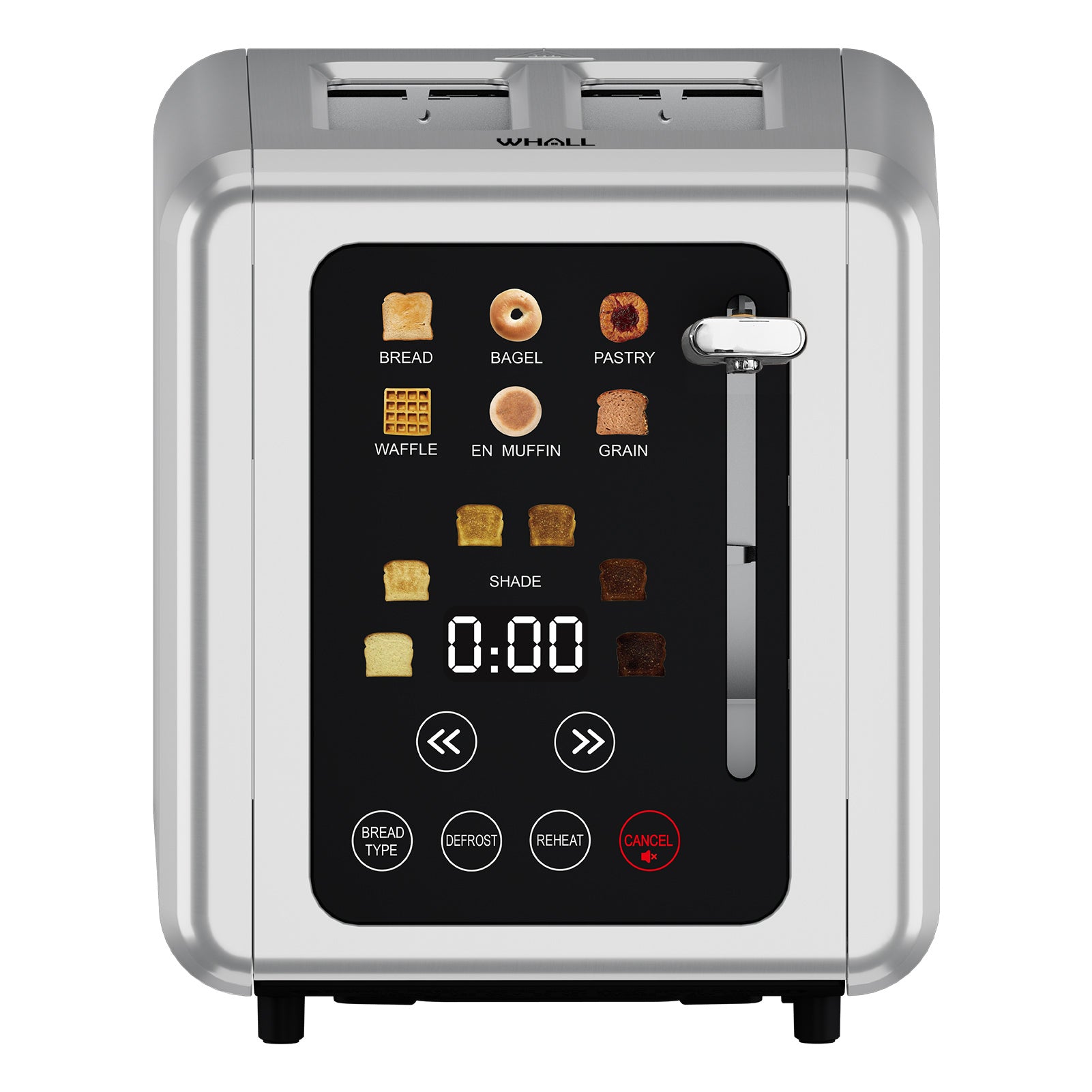 WHALL® Touch Screen Toaster 2 Slice, Stainless Steel Digital Timer Toaster, 6 Bread Types & 6 Shade Settings, Smart Extra Wide Slots Toaster With Bagel, Cancel, Defrost Functions,Sliver Lever