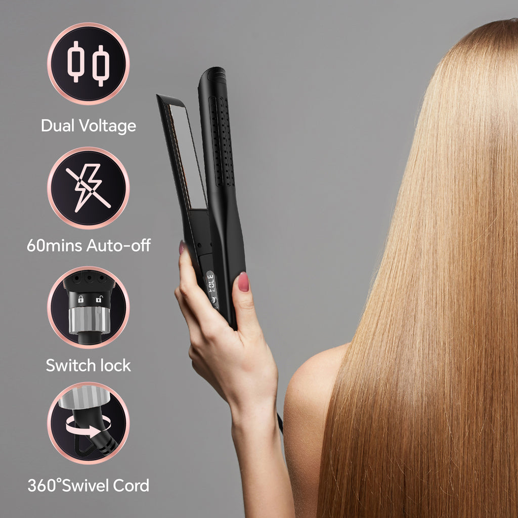 Nicebay Hair Straightener, Airflow Styling, 1 inch Curling Wand Cool Air Vent, 5 Temp, Dual Voltage