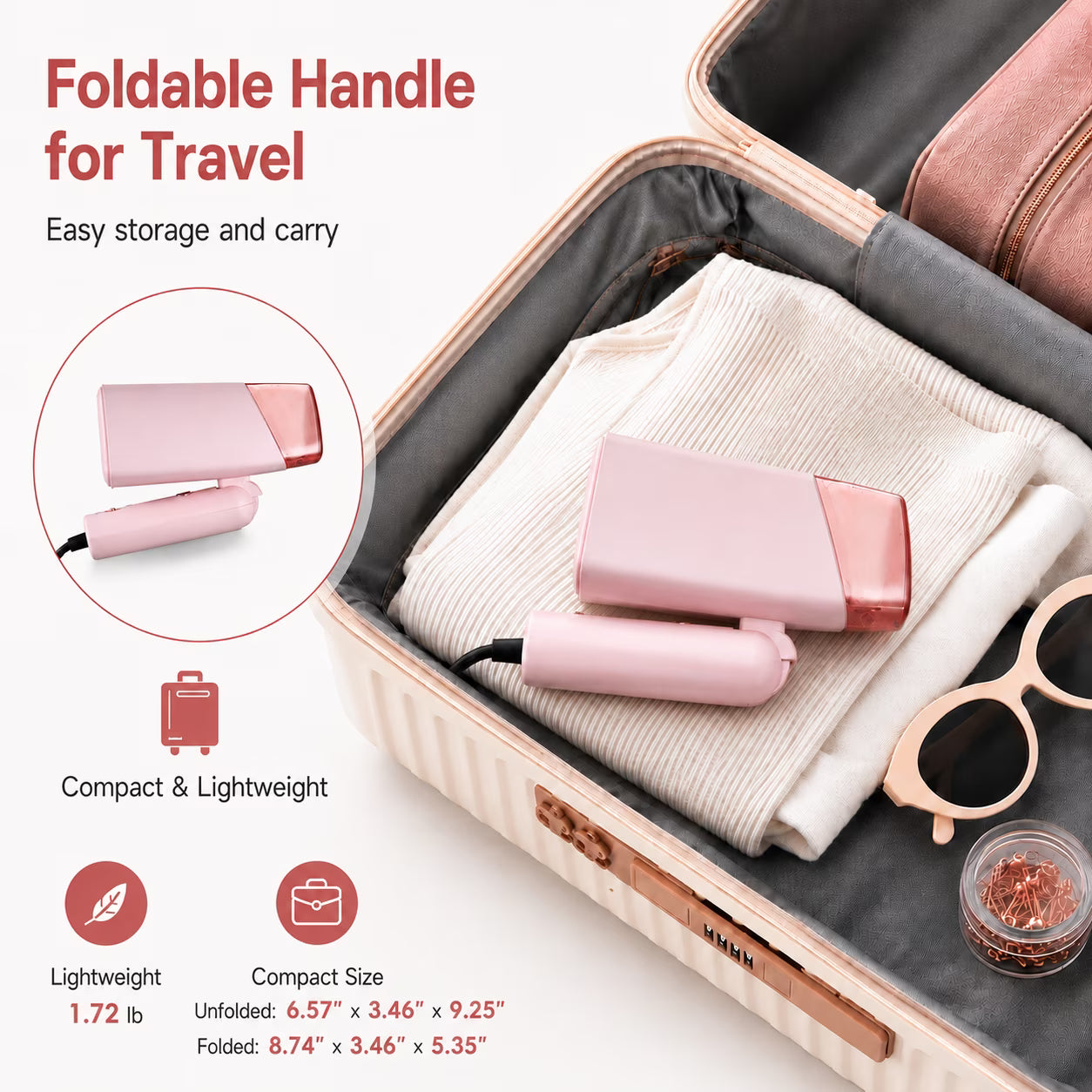 WHALL Foldable Handheld Steamer, Portable Lightweight Wrinkle Remover with Fast Heating & Powerful Steam, Compact Design Garment Steamer for Home and Travel