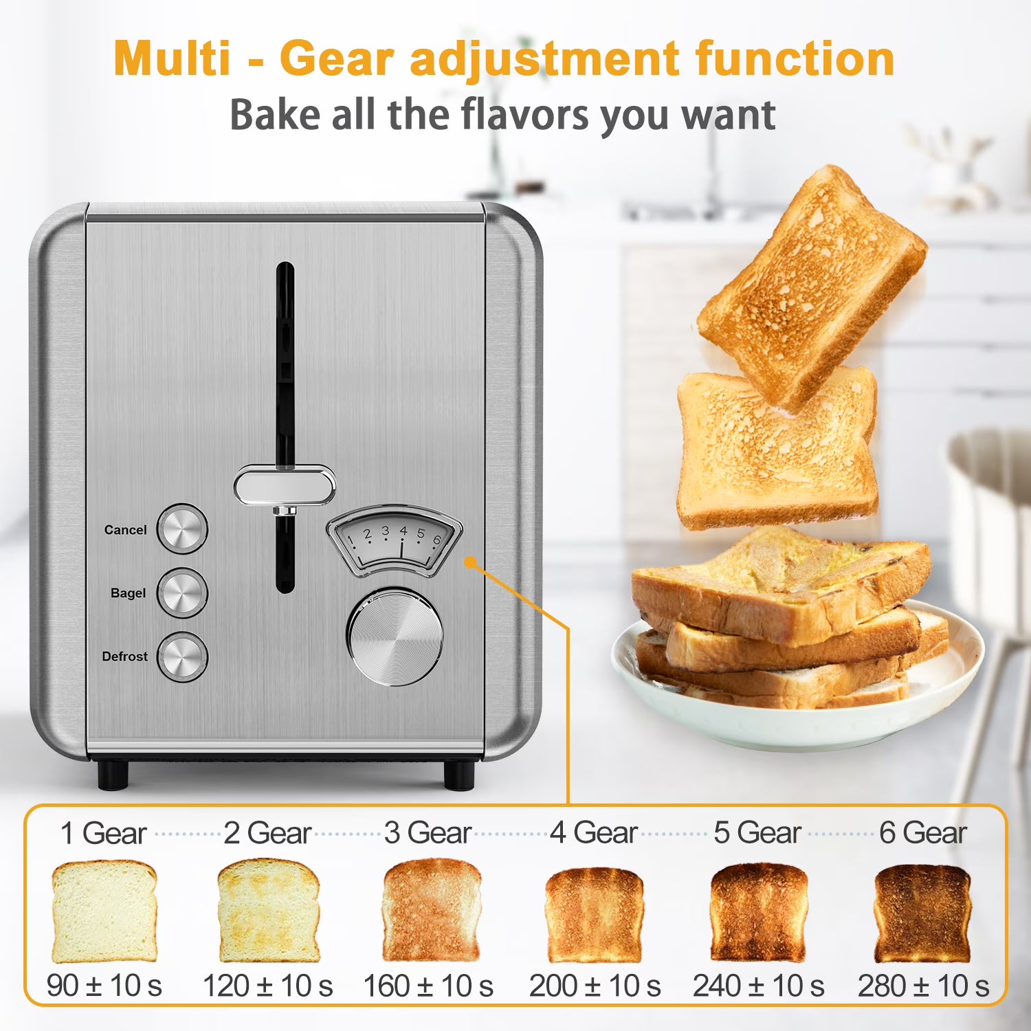 Whall Knob Toaster 2 Slice | Stainless Steel, Digital Timer, Sound | 6 Bread Types & Shades