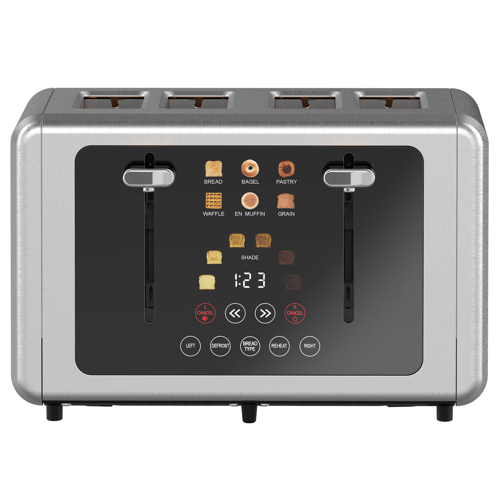 WHALL Touch Screen Toaster 4 Slice | Stainless Steel, Digital Timer, Sound | 6 Bread Types & Shades