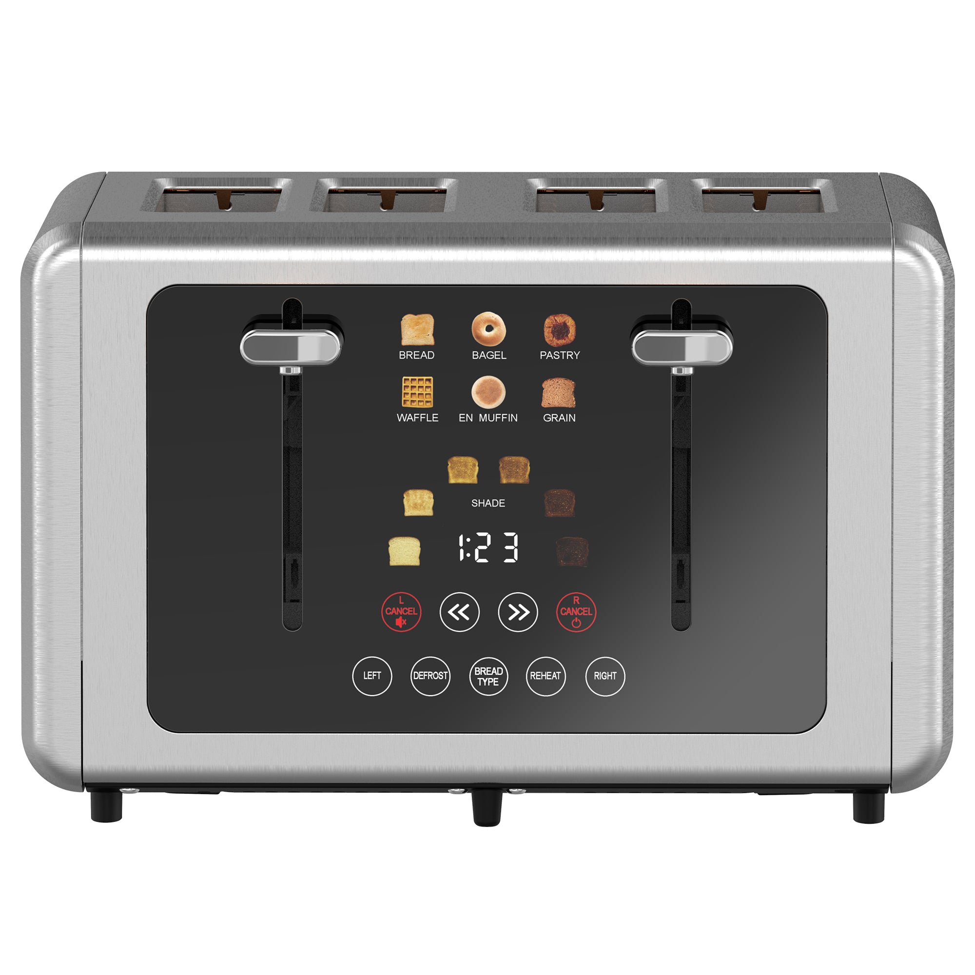 WHALL Touch Screen Toaster 4 Slice | Stainless Steel, Digital Timer, Sound | 6 Bread Types & Shades
