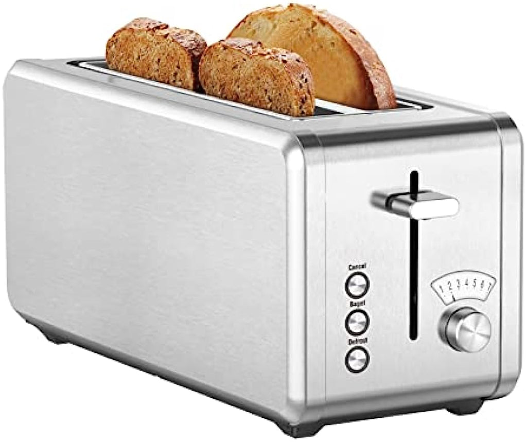 WHALL Long Slot Toaster 4 Slice Brushed Stainless Steel Toaster, 7