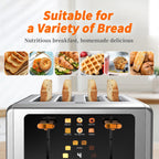 WHALL Touchscreen Toaster 4 Slice - Stainless Steel Toaster, 6 Shade Settings, Extra Wide Slots Toaster with Bagel, Cancel, Defrost Functions