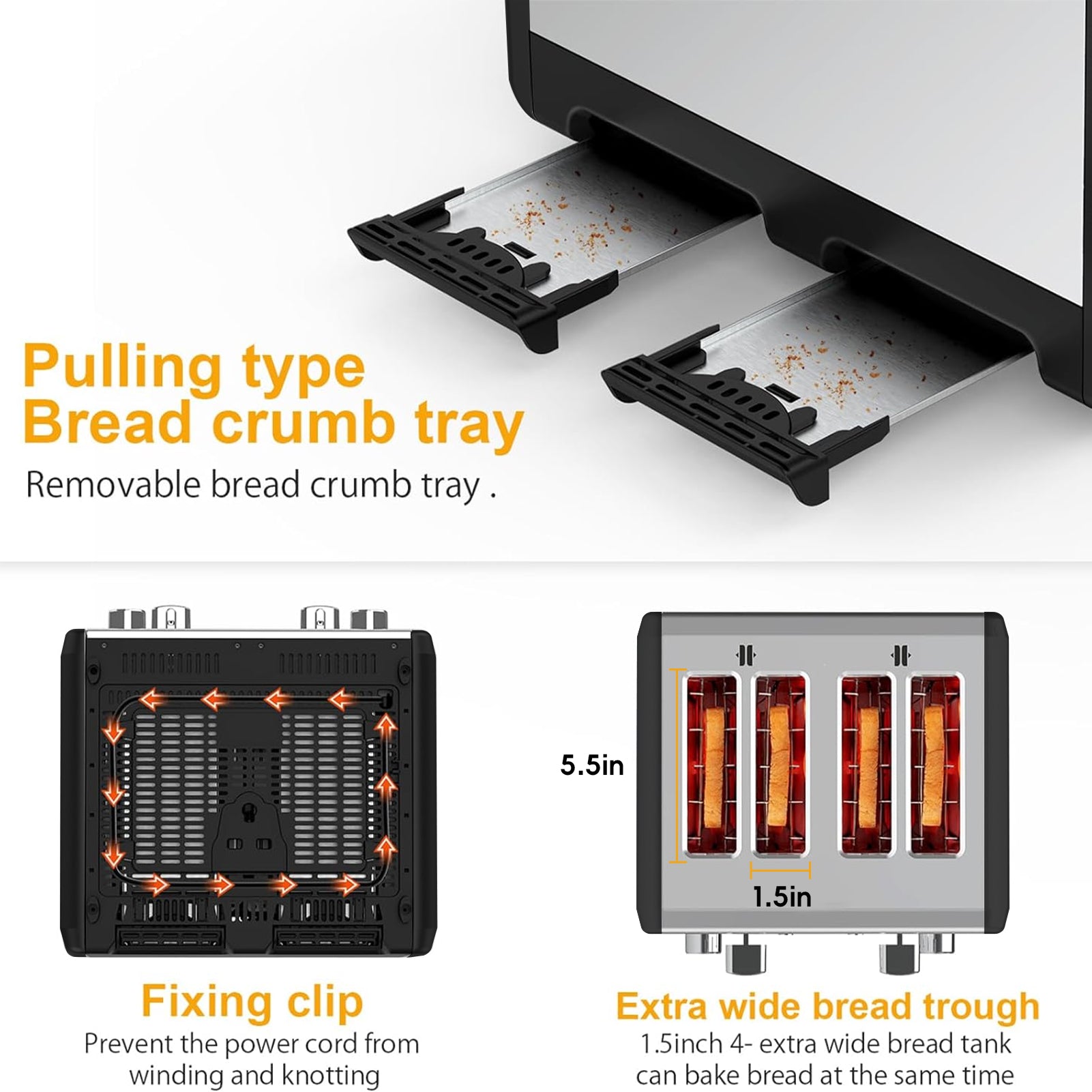 WHALL 4-Slice Dual-Control Toaster