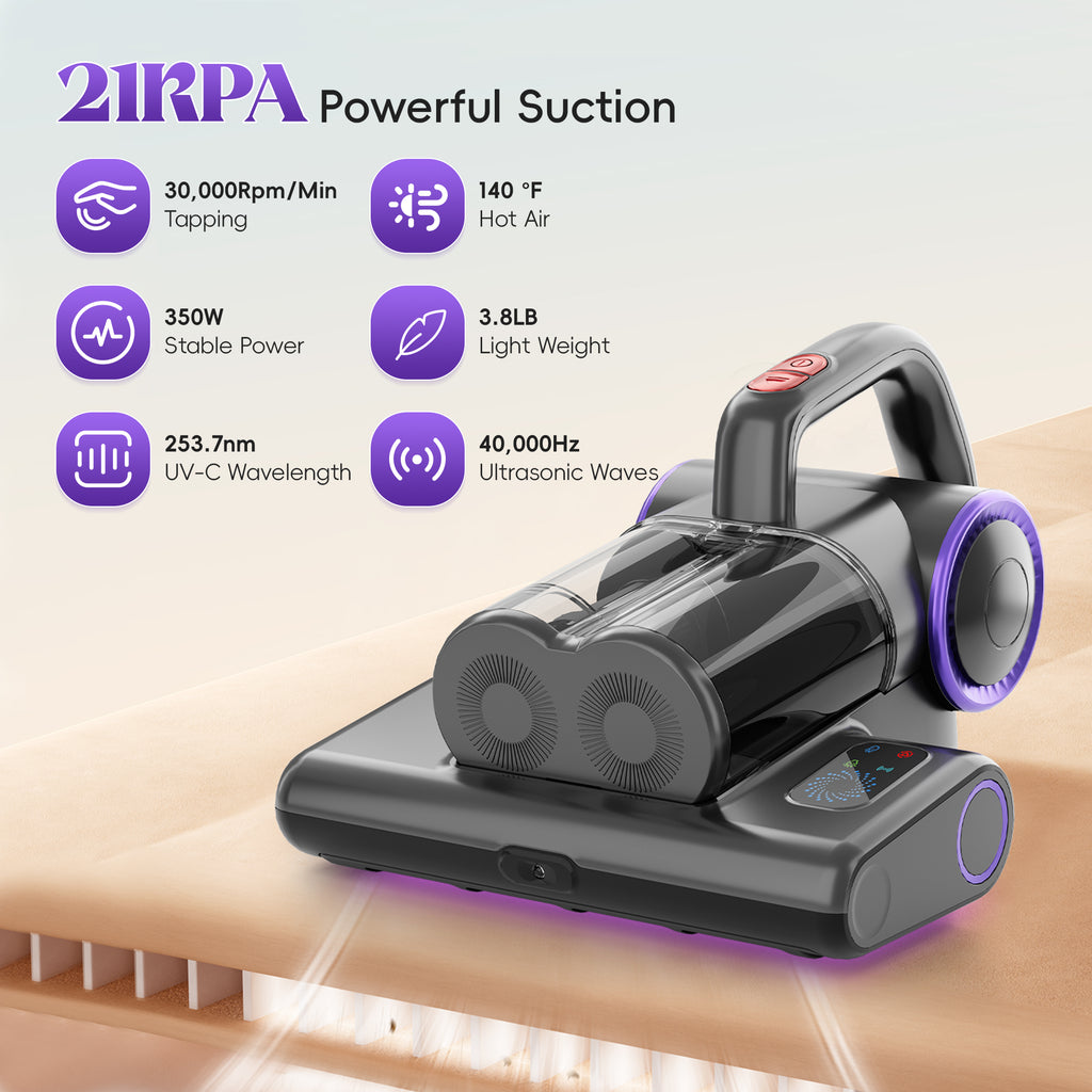 WHALL 4-in-1 UV Mattress Vacuum Cleaner, 21KPa Anti-Mite Bed Vacuum with Hot Air & LED Display