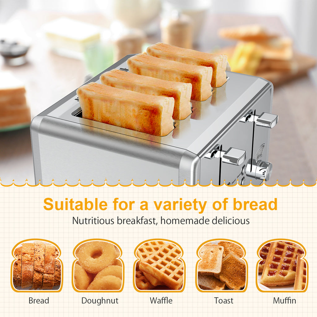 Whall Knob Toaster 2 Slice | Stainless Steel, Digital Timer, Sound | 6 Bread Types & Shades
