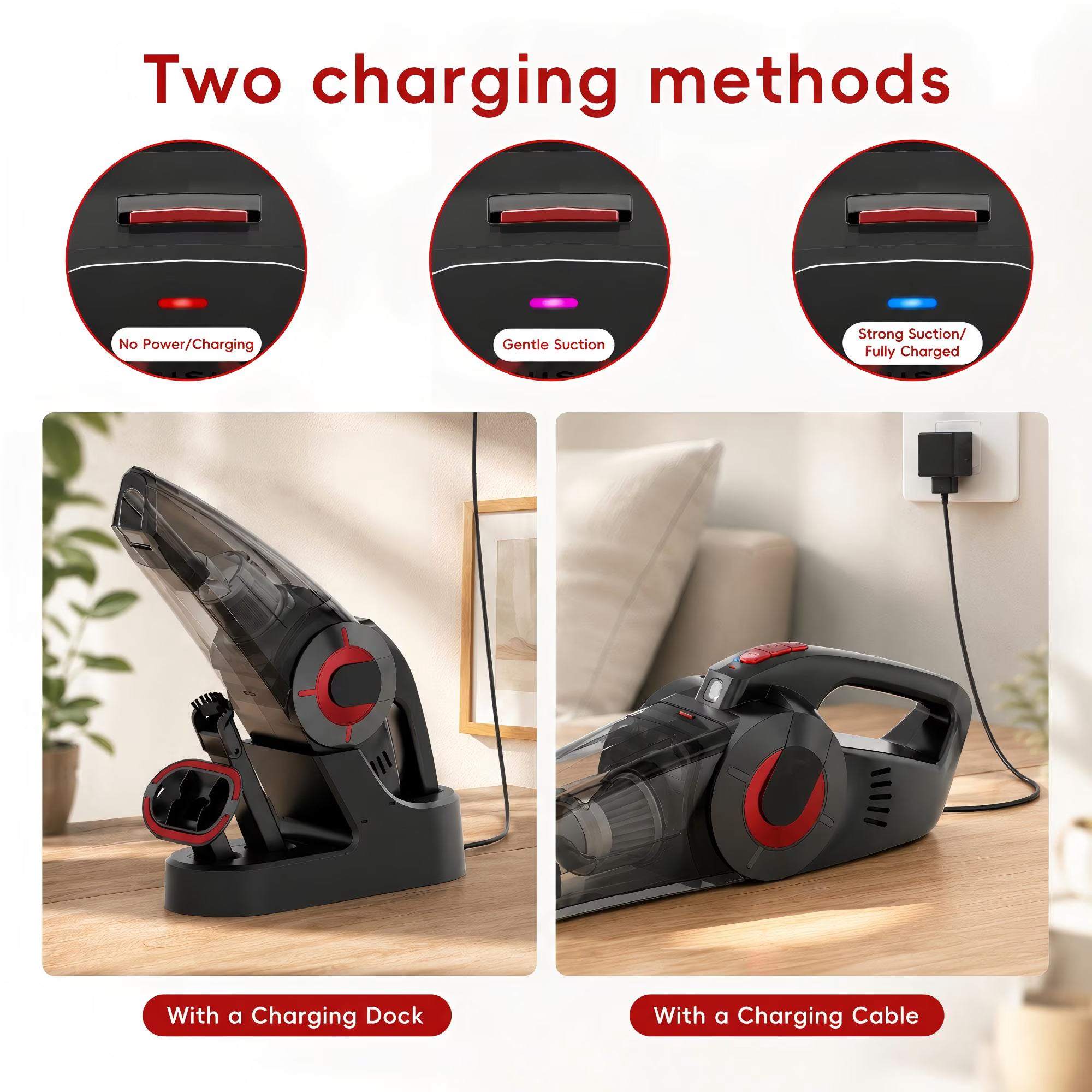 WHALL Cordless Handheld Vacuum Cleaner with Charging Dock, Lightweight Portable Design for Home Daily Cleaning, Countertop/Compact Storage