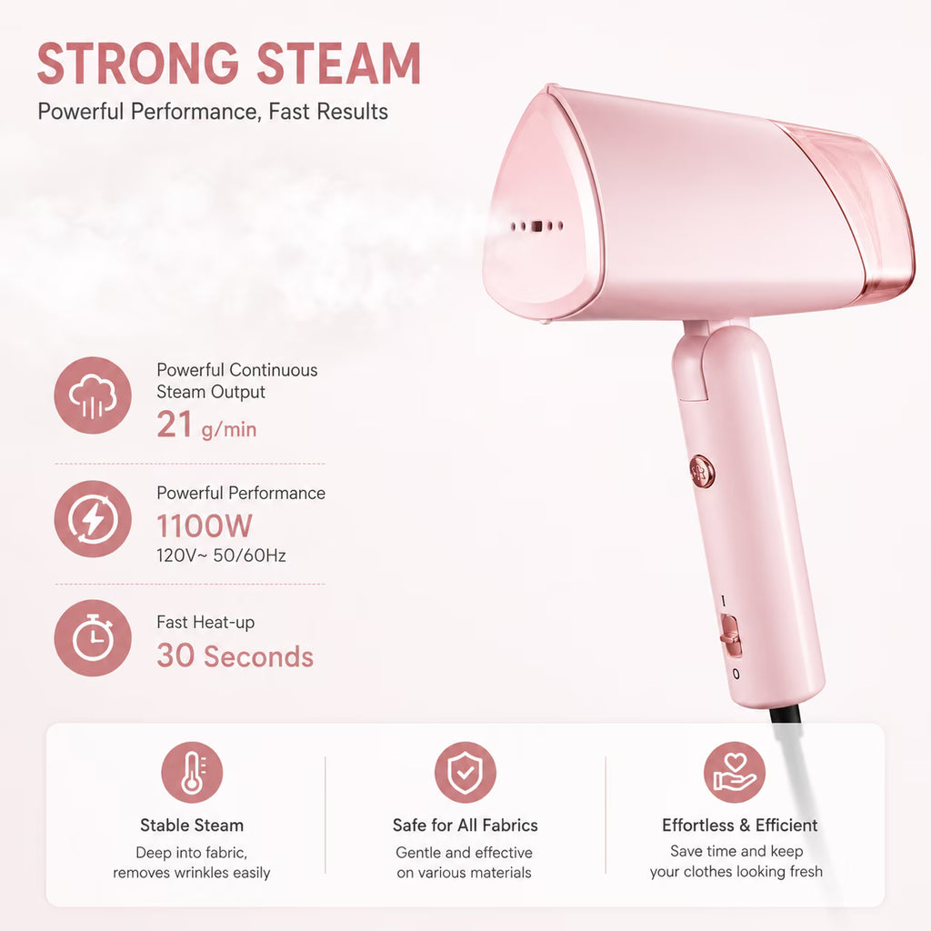 WHALL Foldable Handheld Steamer, Portable Lightweight Wrinkle Remover with Fast Heating & Powerful Steam, Compact Design Garment Steamer for Home and Travel