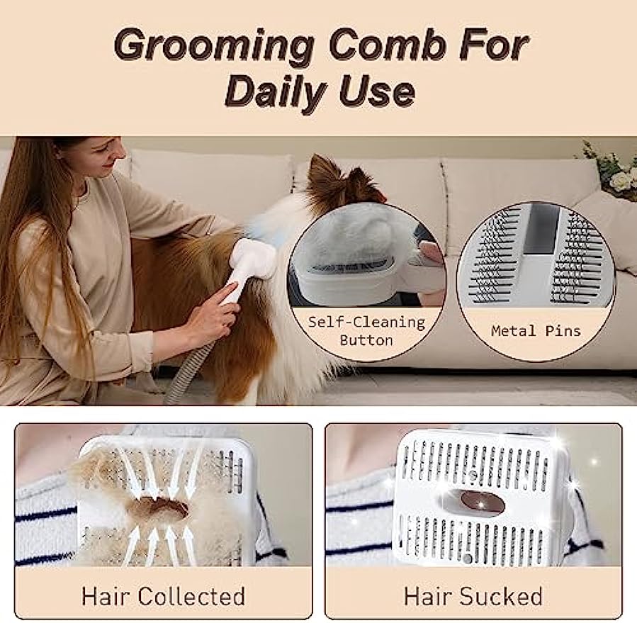 WHALL® Pet Grooming Vacuum TSA008 & Dog Grooming Kit Suction 99% Hair,Low Noise Dog Grooming Vacuum and 3 Mode Suction Dog Clipper