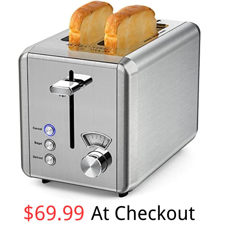 WHALL ®KST022GU Toaster 2 slice Stainless Steel Toasters with Bagel, Cancel, Defrost Function, 1.5in Wide Slot, 6 Shade Settings, Removable Crumb Tray