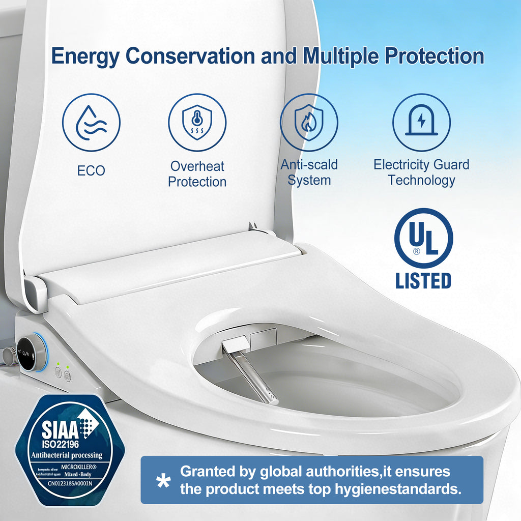 WHALL - Smart Bidet Toilet Seat, Retractable Dual Nozzles & Adjustable Pressure, Heated Seat & Warm Water