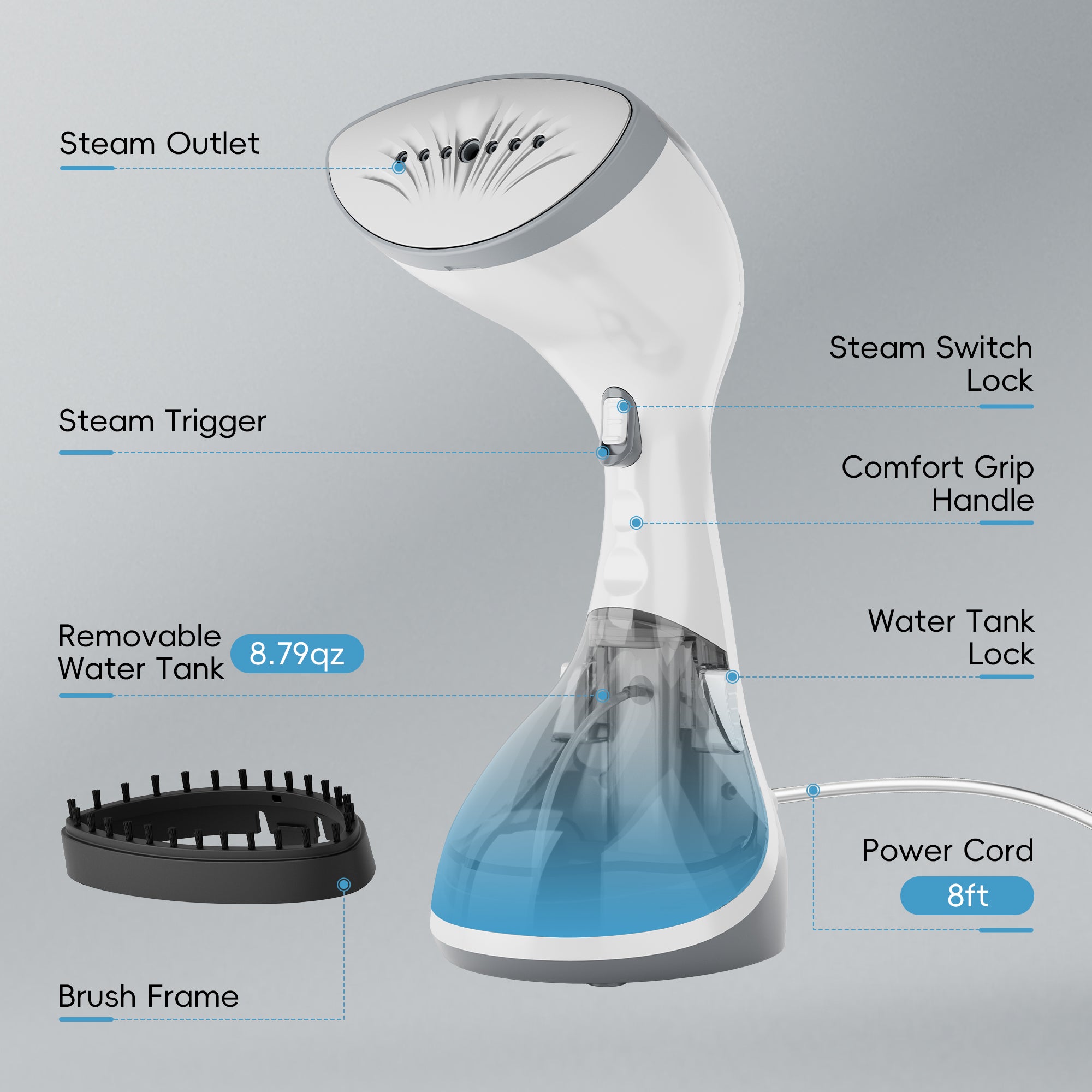 WHALL Handheld Garment Steamer for Clothes, 1200W Powerful Wrinkle Remover with 25s Fast Heat Up, 260ml Large Water Tank, Portable for Home Office & Travel