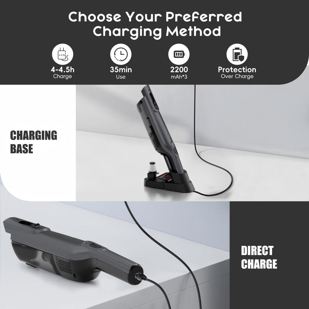 WHALL Cordless Handheld Vacuum Cleaner, Powerful Suction Portable Hand Vacuum with LED Light, Rechargeable Lightweight Mini Hand held Vacuum with HEPA Filte