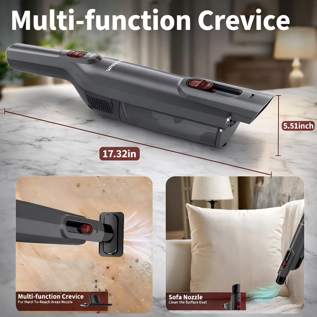 WHALL Handheld Vacuum Cleaner, 15kPa Powerful Suction Cordless Hand Vacuum with Bldc Motor, LED Light and Charging Dock for Home and Office
