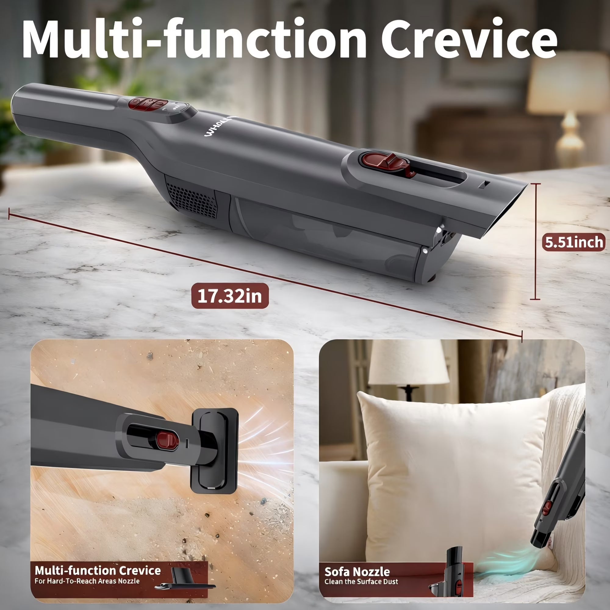 WHALL Handheld Vacuum Cleaner, 15kPa Powerful Suction Cordless Hand Vacuum with Bldc Motor, LED Light and Charging Dock for Home and Office