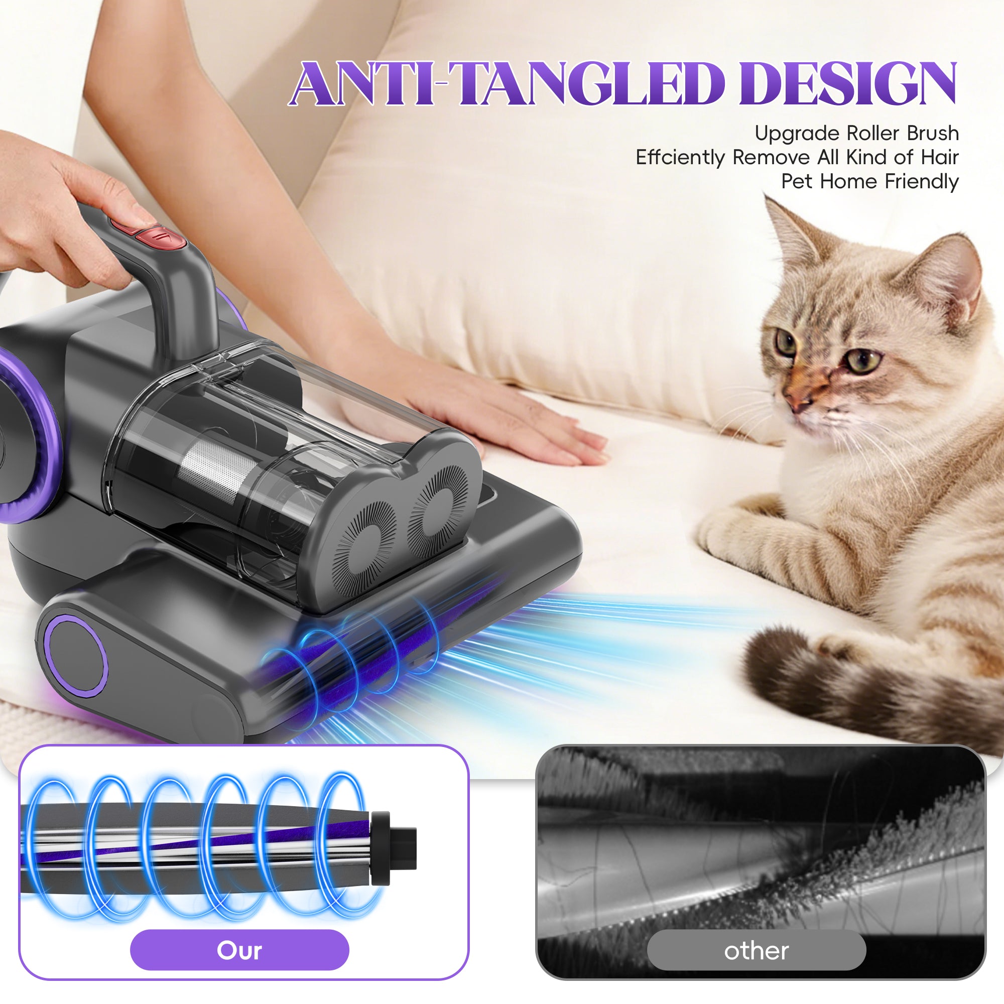 WHALL 4-in-1 UV Mattress Vacuum Cleaner, 21KPa Anti-Mite Bed Vacuum with Hot Air & LED Display