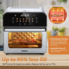 WHALL 12QT Touchscreen Air Fryer Toaster Oven, 12 Pre-set Menus, Clear Window, Less Oil