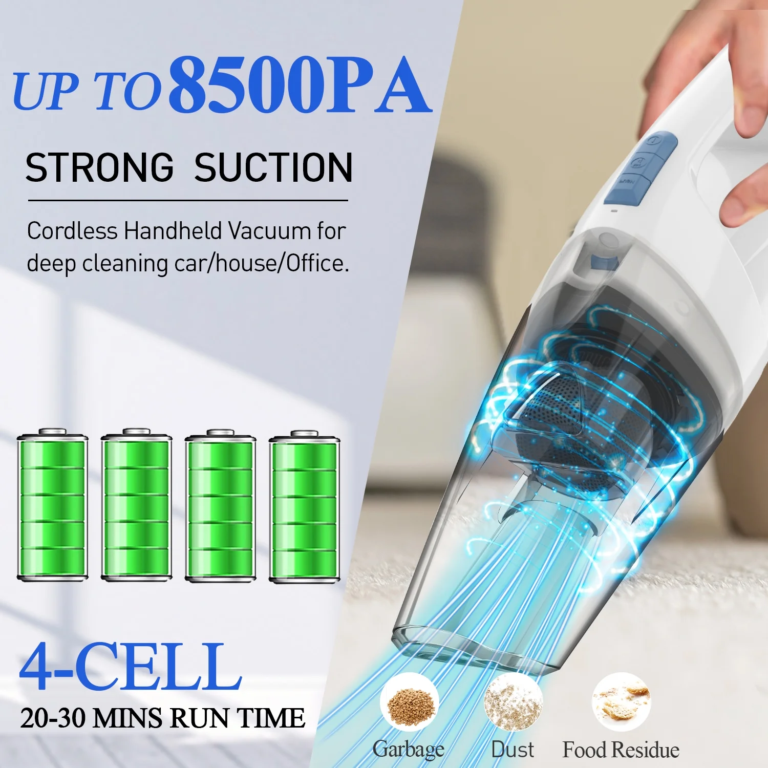 WHALL Cordless Handheld Vacuum, 8500PA Wet/Dry Portable for Home