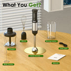 Whall Cordless Immersion Hand Blender, 5-in-1 Cordless Hand Blender Set – Rechargeable, One-Touch Control and Stainless Steel Blades for Smoothies, Shakes or Soups, Black