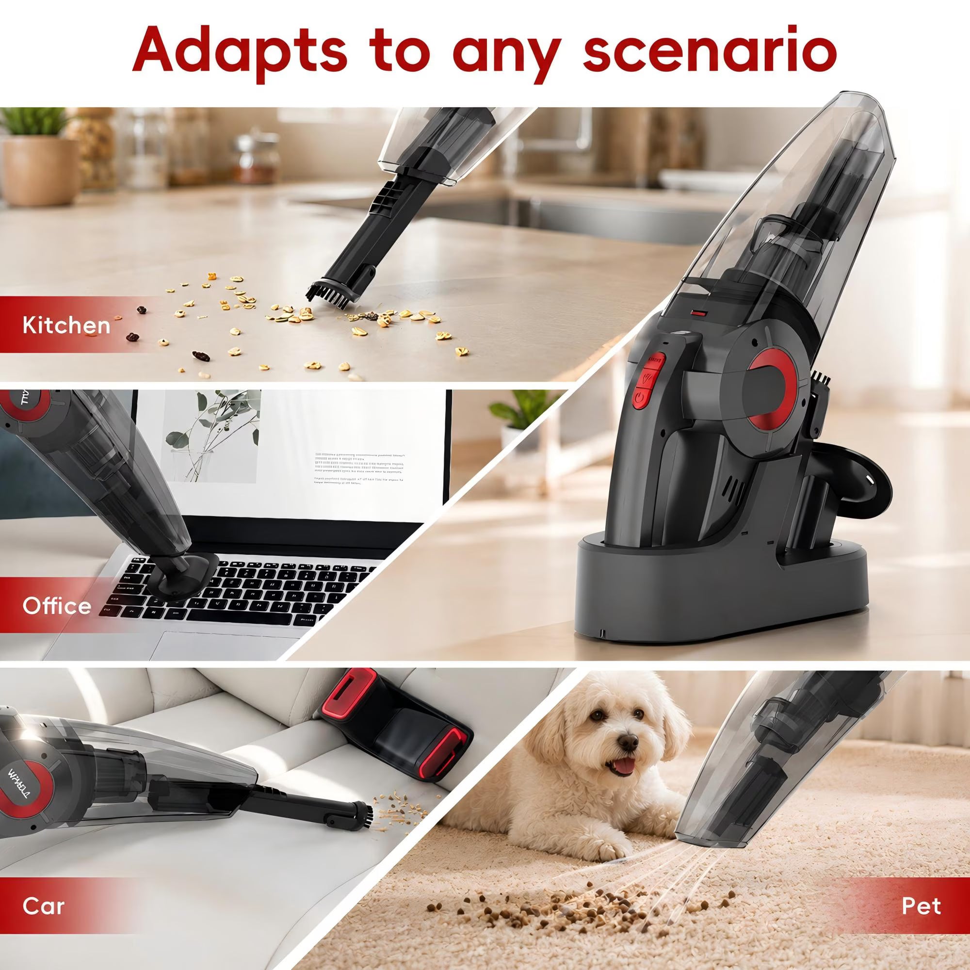 WHALL Cordless Handheld Vacuum Cleaner with Charging Dock, Lightweight Portable Design for Home Daily Cleaning, Countertop/Compact Storage