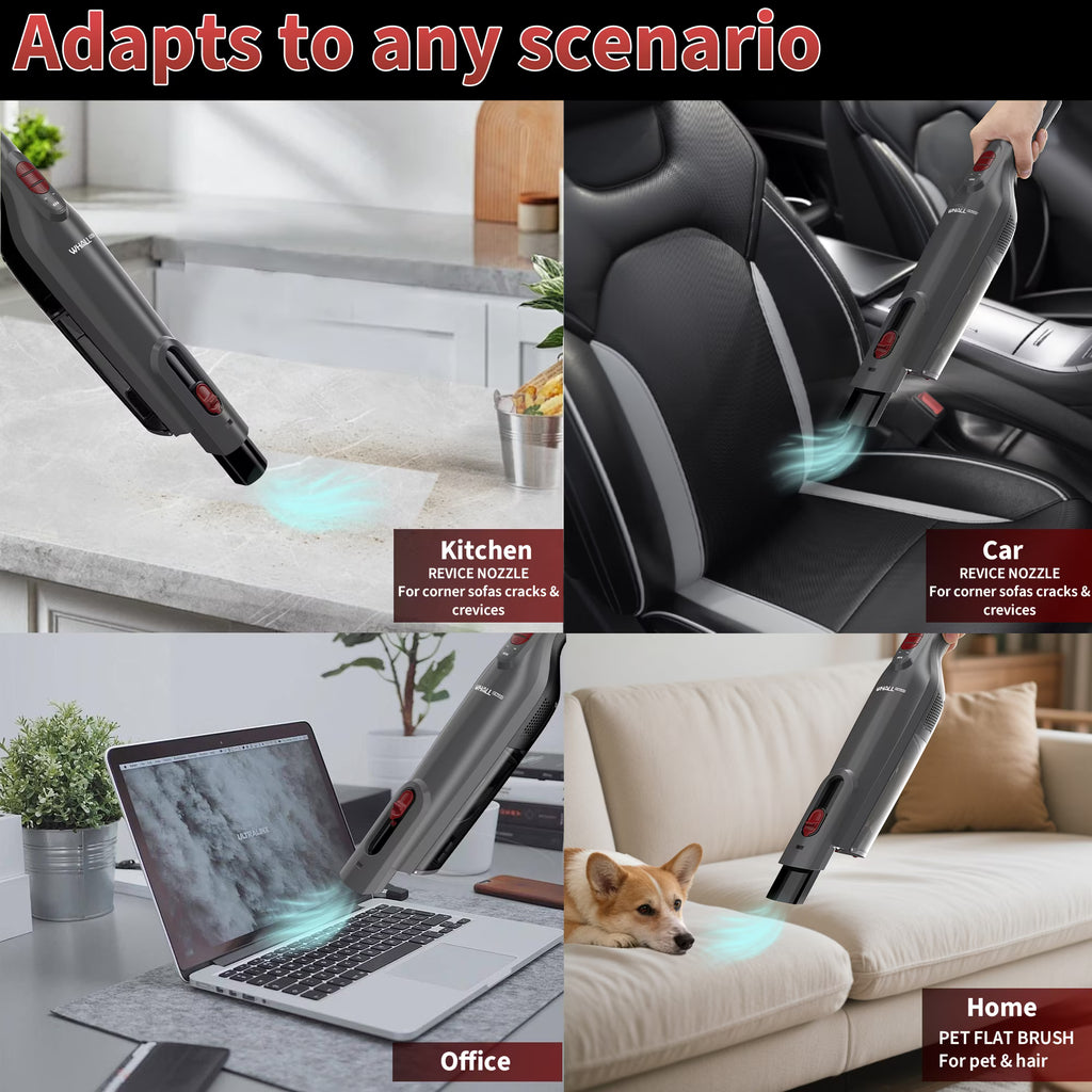 WHALL Handheld Vacuum Cleaner, 15kPa Powerful Suction Cordless Hand Vacuum with Bldc Motor, LED Light and Charging Dock for Home and Office