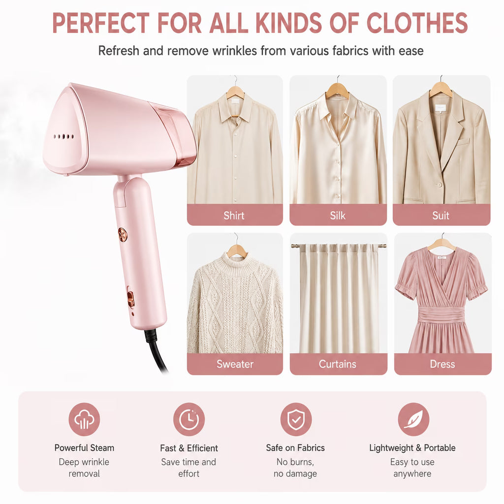 WHALL Foldable Handheld Steamer, Portable Lightweight Wrinkle Remover with Fast Heating & Powerful Steam, Compact Design Garment Steamer for Home and Travel