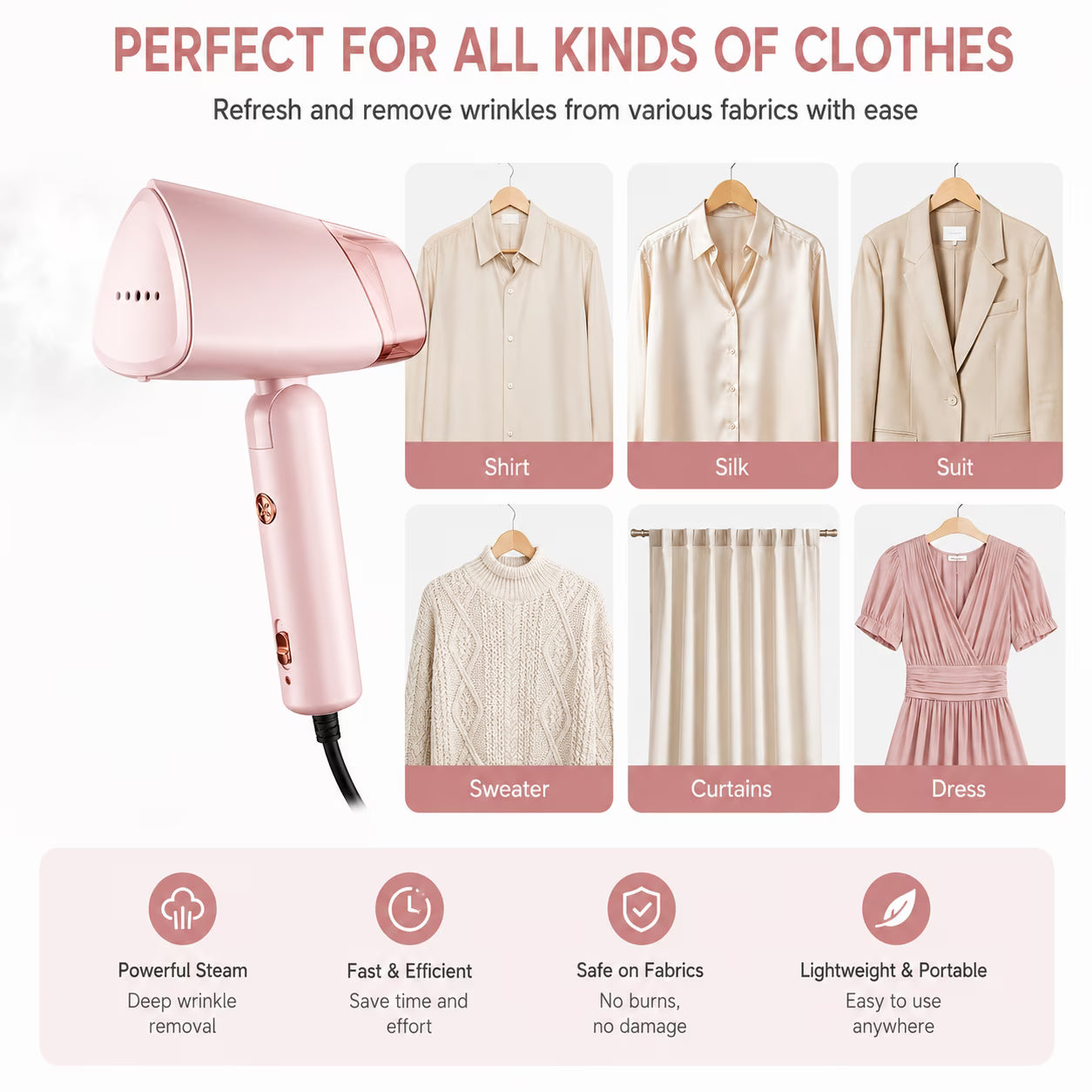 WHALL Foldable Handheld Steamer, Portable Lightweight Wrinkle Remover with Fast Heating & Powerful Steam, Compact Design Garment Steamer for Home and Travel