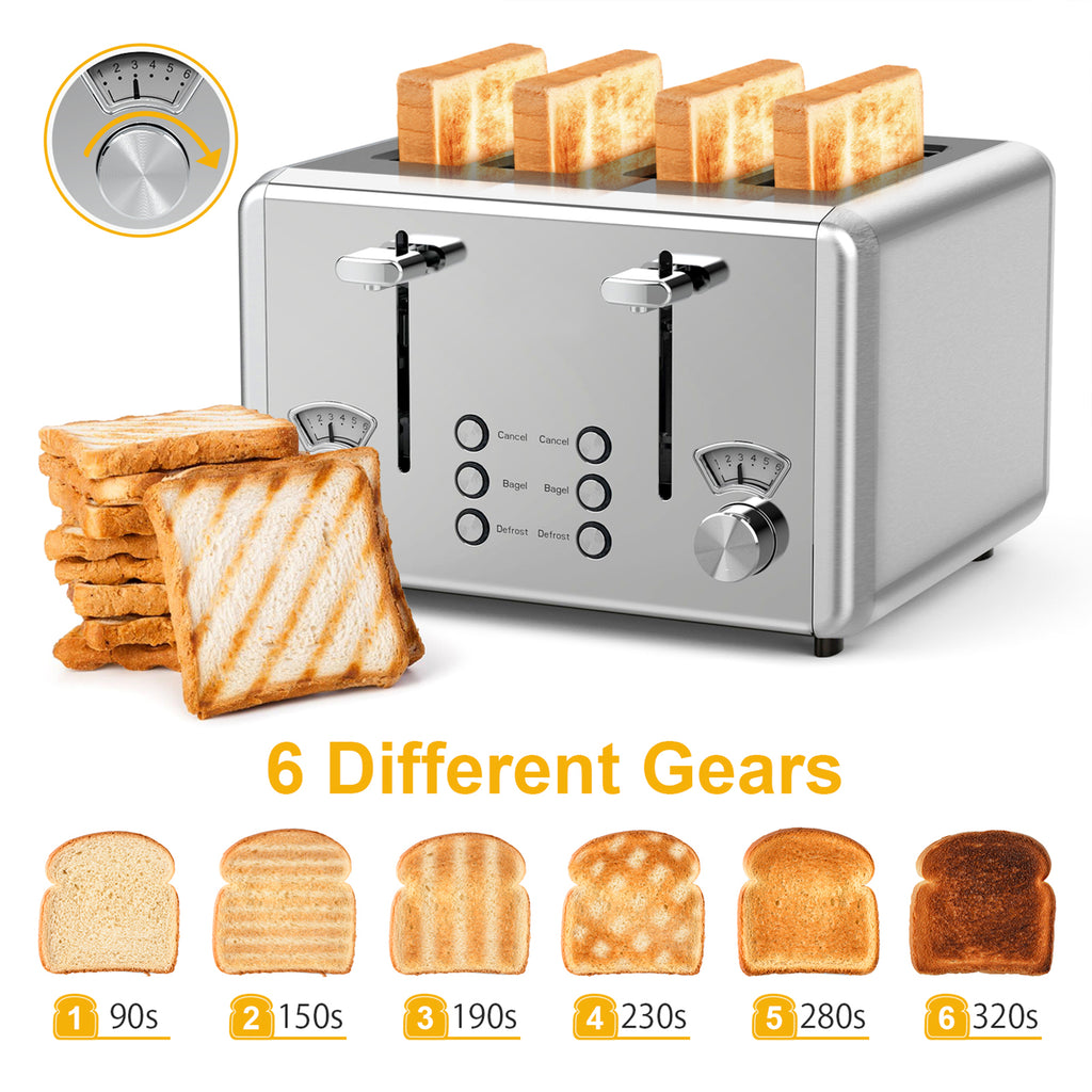 Whall Knob Toaster 2 Slice | Stainless Steel, Digital Timer, Sound | 6 Bread Types & Shades