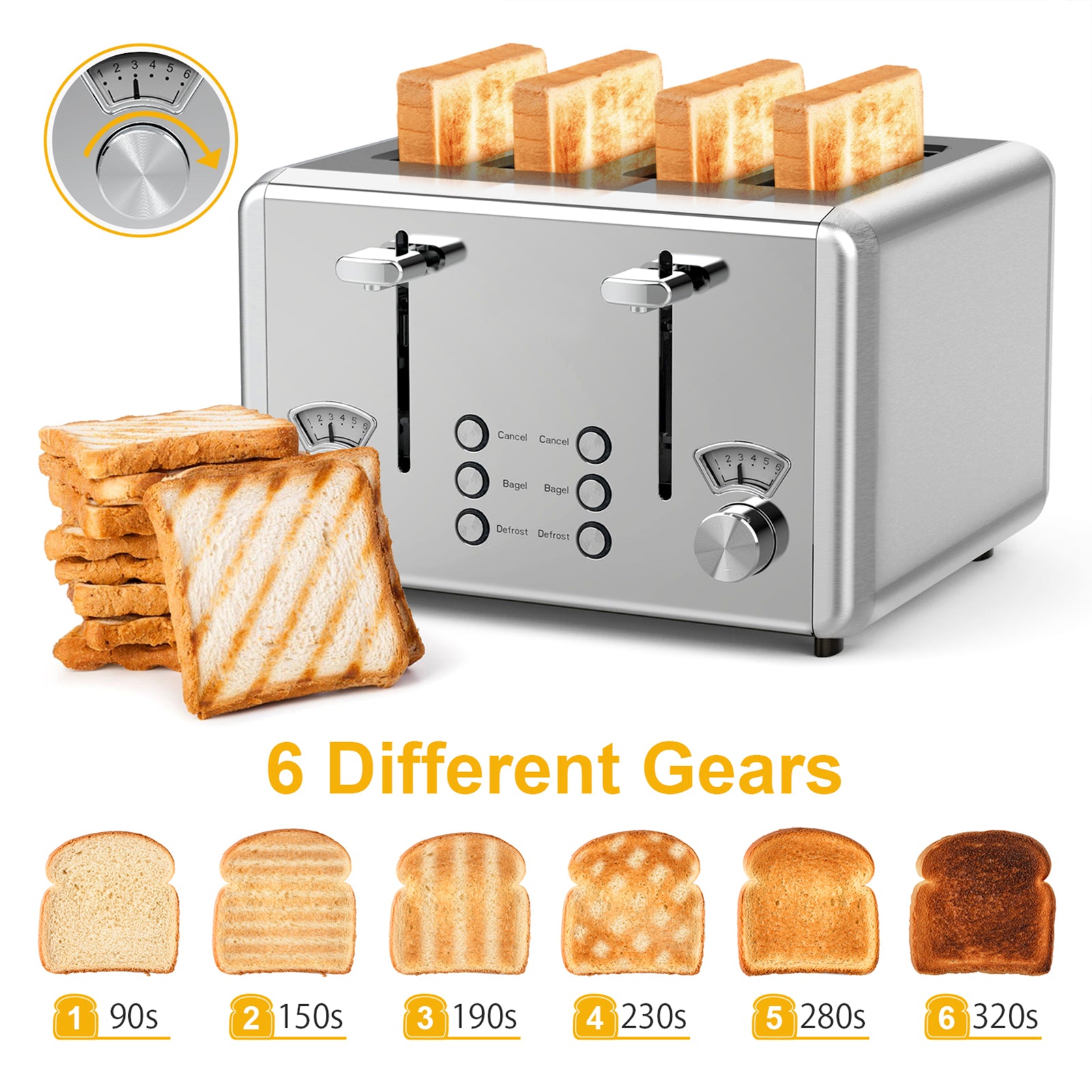 WHALL 4-Slice Dual-Control Toaster