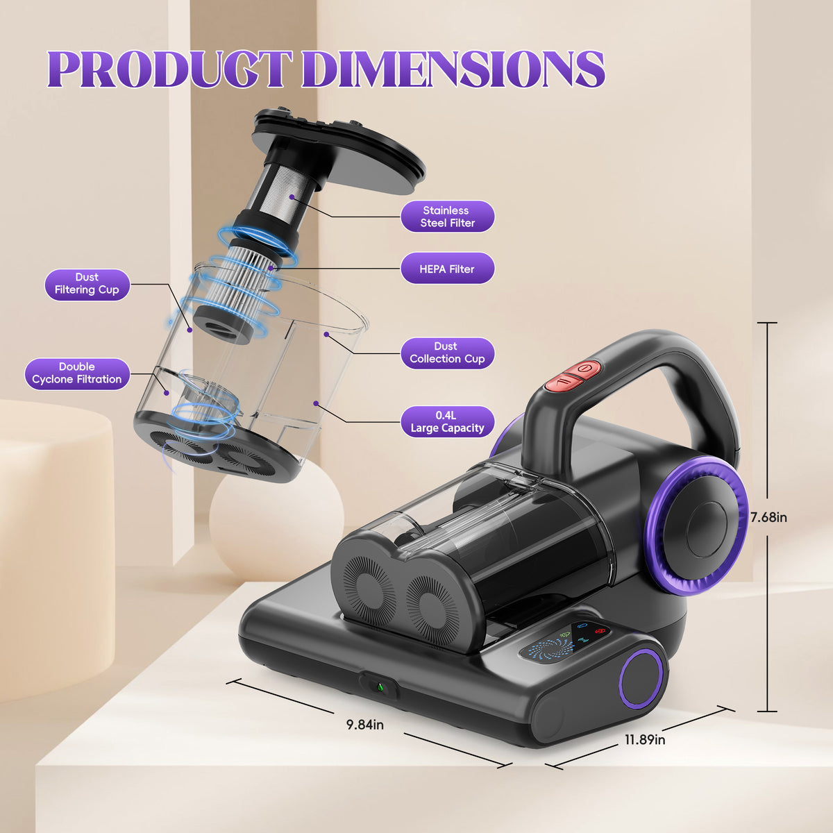 WHALL 4-in-1 UV Mattress Vacuum Cleaner