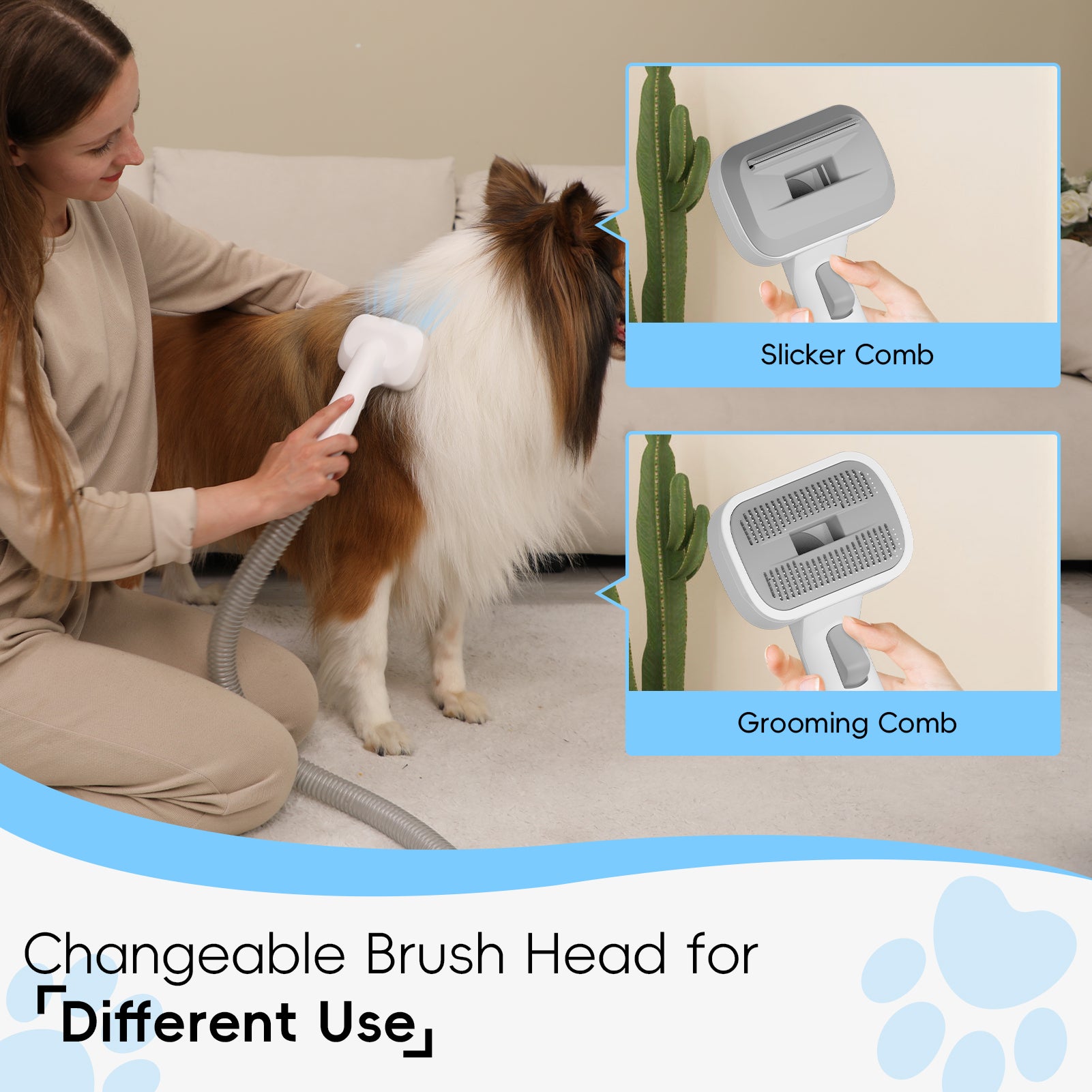 Pet Grooming Vacuum, Dog Hair Vacuum with 3 Modes, 5 In 1 Kit, 3L Large Dustbin, Low Noise