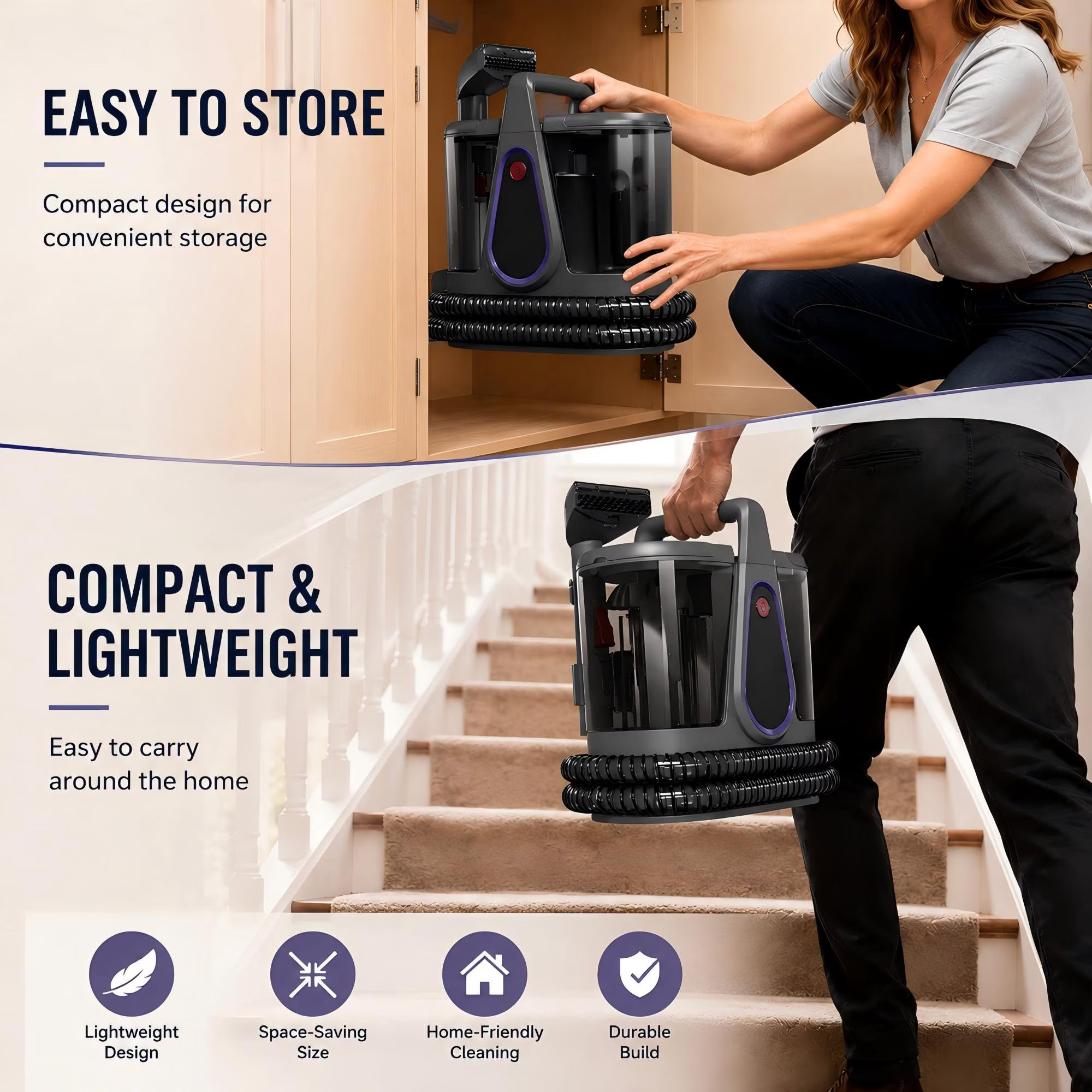 WHALL Carpet Cleaner Machine with Strong Suction for Upholstery, Carpets, Sofas, Stairs and Pet Stains