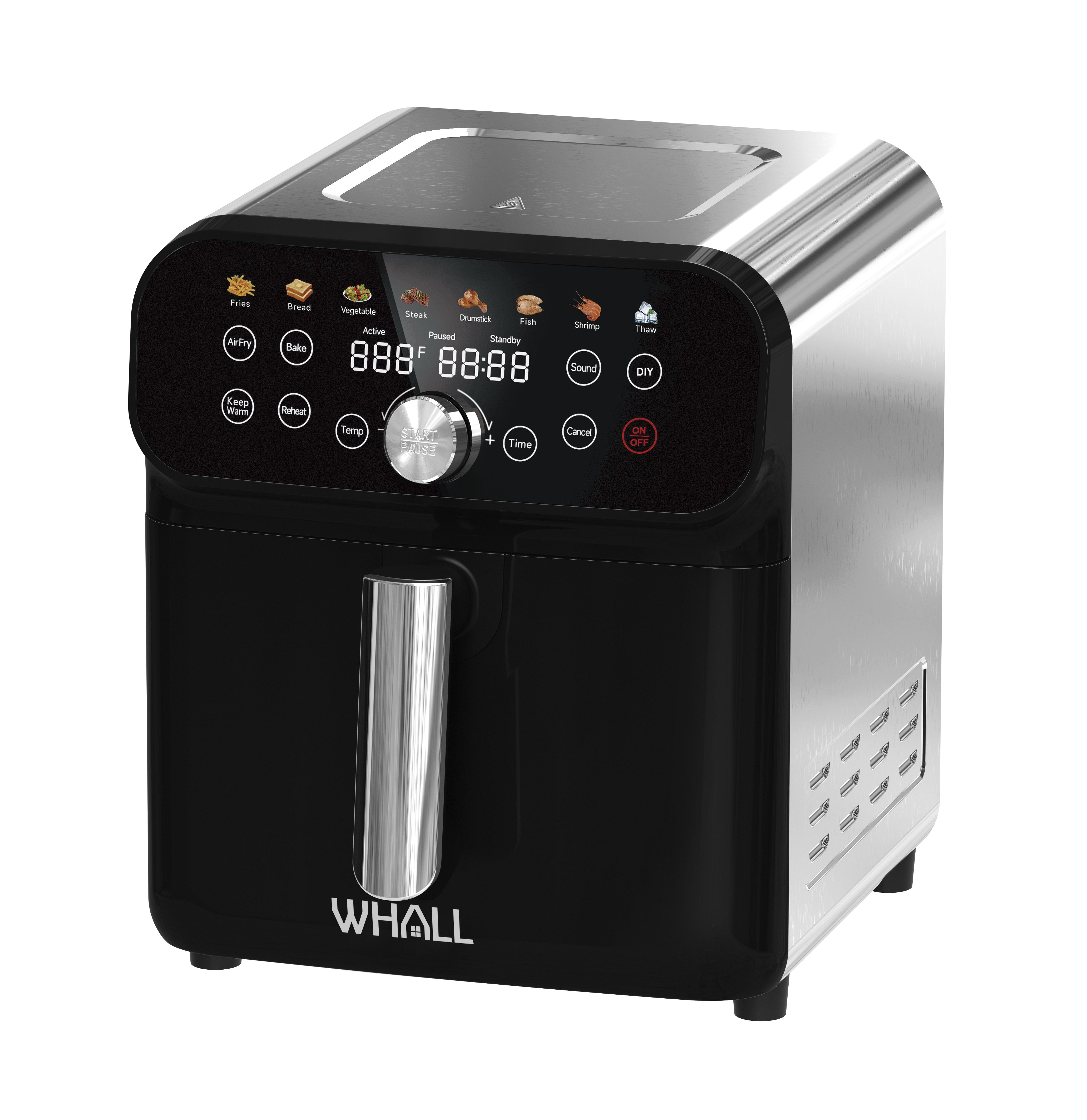 WHALL®AF06D02 Air Fryer, 6.2QT Air Fryer Oven with LED Digital Touchscreen, 12-in-1 Cooking Functions Air fryers, Dishwasher-Safe Basket, Stainless Steel/BS