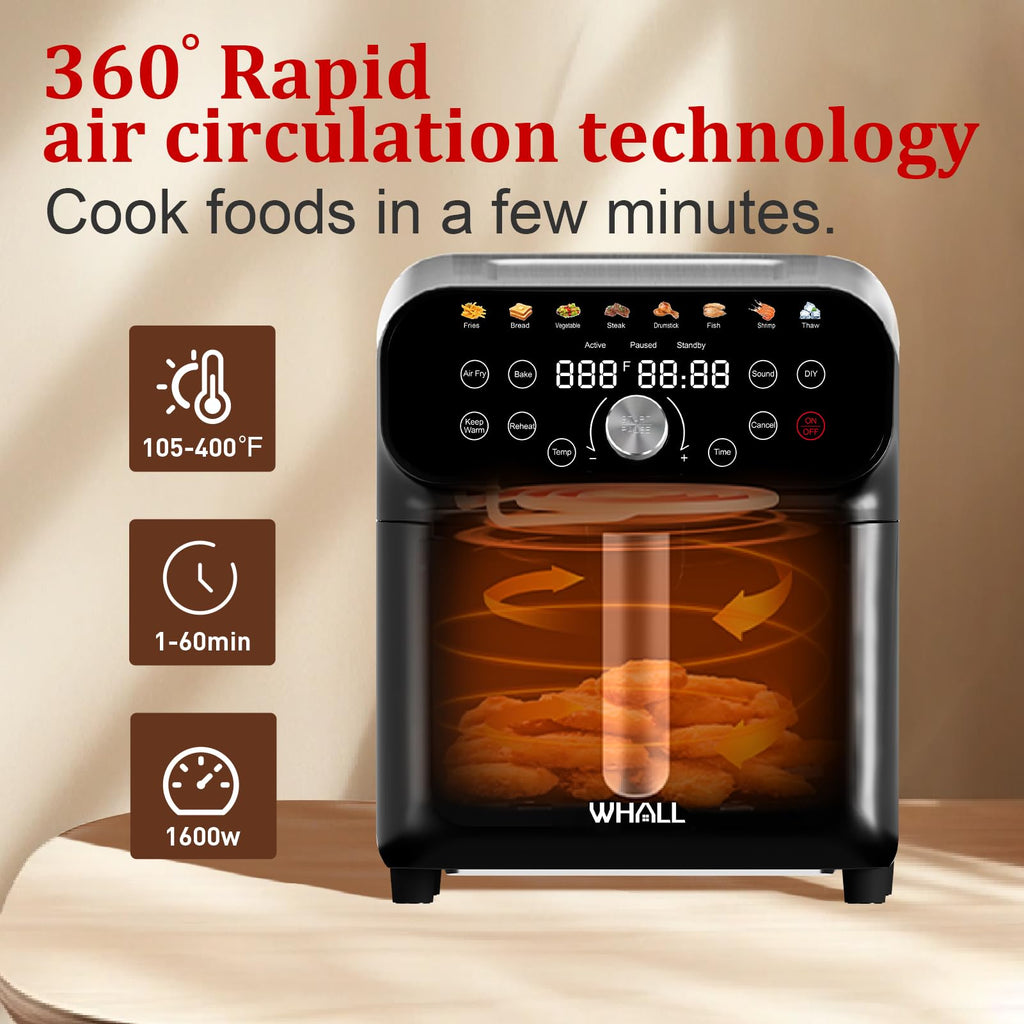 WHALL AF06D02-M-6L Whall 12-in-1 Stainless Steel 6.3Qt Air Fryer Oven with  LED Digital Touchscreen