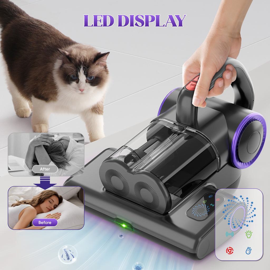 WHALL 4-in-1 UV Mattress Vacuum Cleaner, 21KPa Anti-Mite Bed Vacuum with Hot Air & LED Display