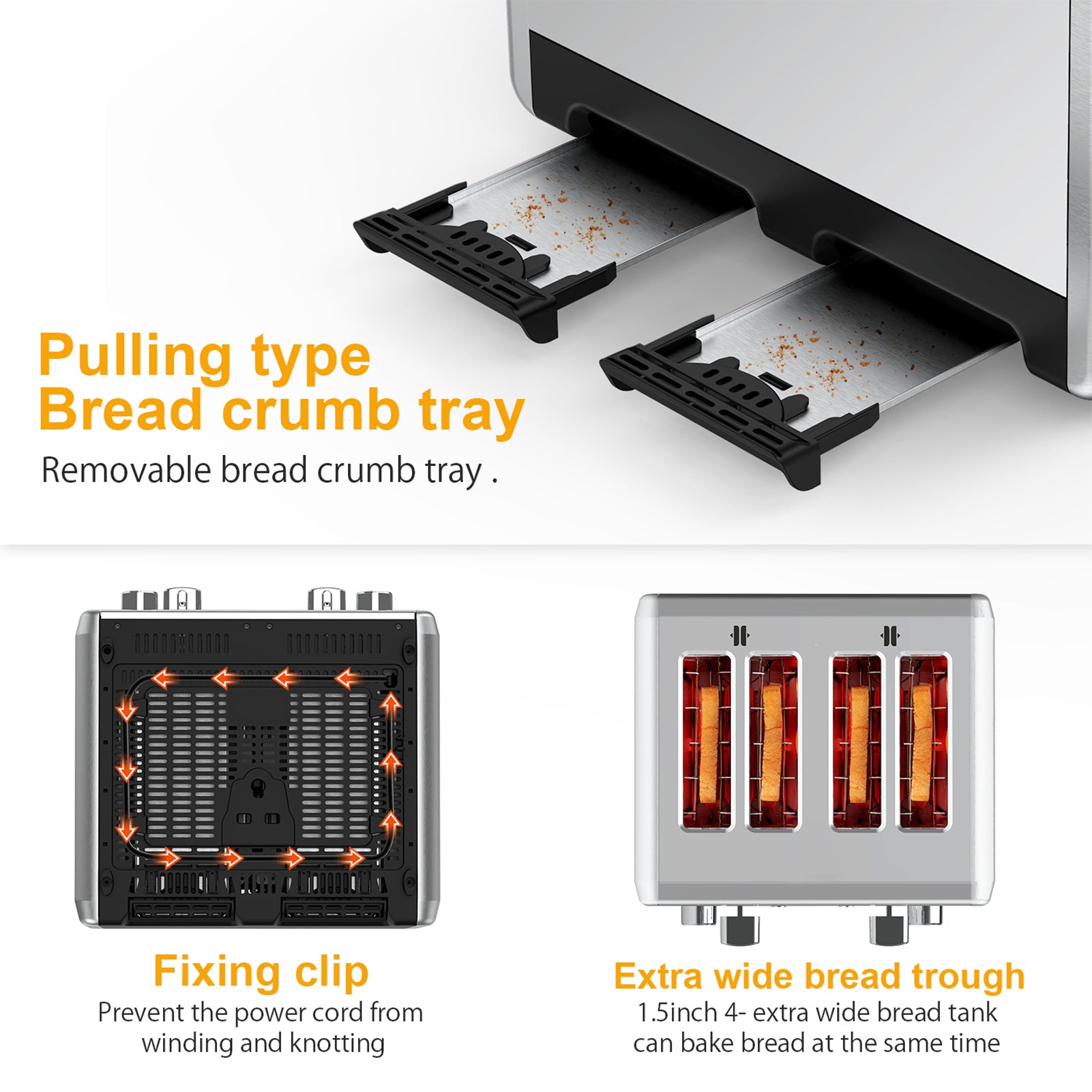 WHALL 4-Slice Dual-Control Toaster