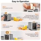 WHALL 2 Slice Touch Screen Toaster - Stainless Steel Toaster with Wide Slot, 6 Shade Settings, Bagel Function, Removable Crumb Tray