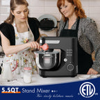 WHALL® Stand Mixer - 5.5Qt 12-Speed Tilt-Head Electric Kitchen Mixer with Dough Hook/Wire Whip/Beater, Stainless Steel Bowl (black)