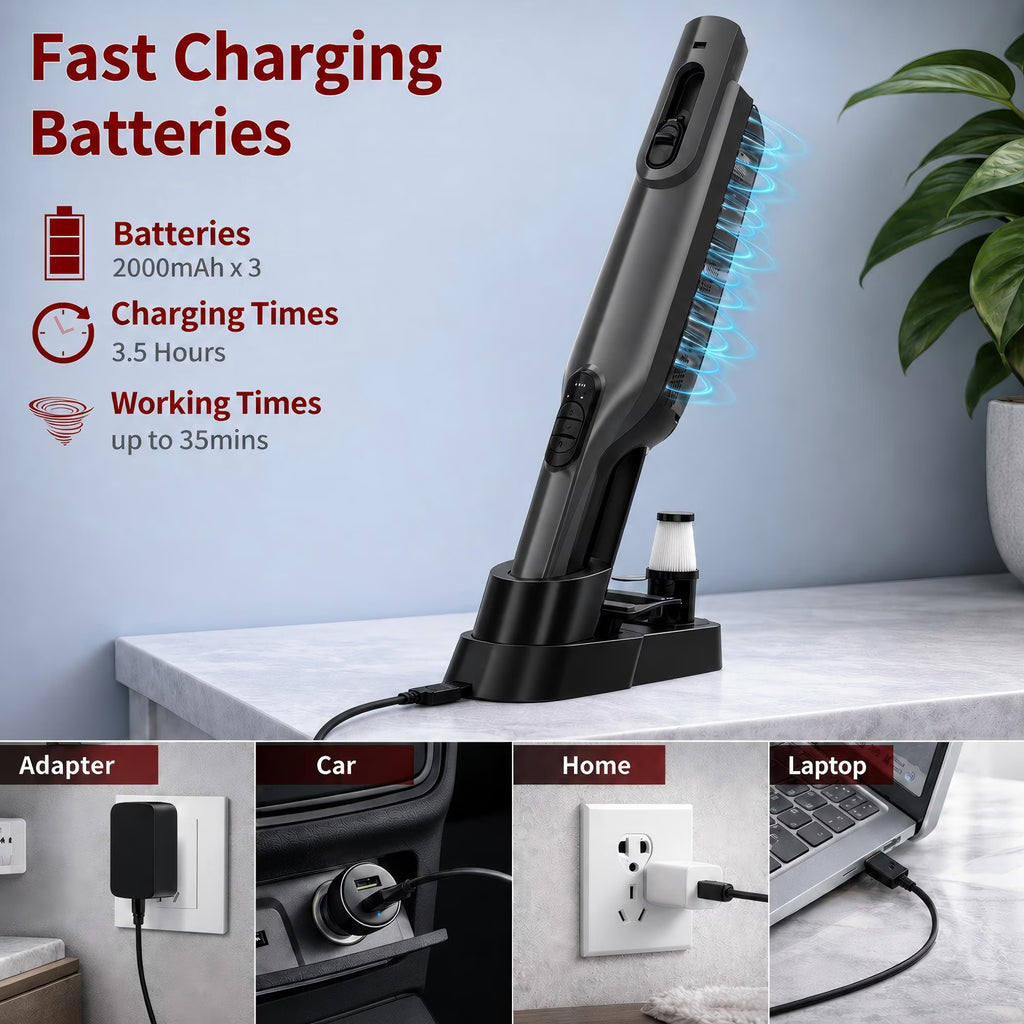 WHALL Cordless Handheld Vacuum Cleaner, Powerful Suction Portable Hand Vacuum with LED Light, Rechargeable Lightweight Mini Hand held Vacuum with HEPA Filte