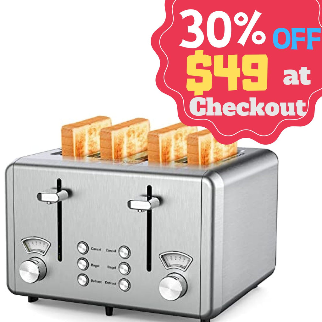 WHALL Toaster 4 Slice Stainless Steel,Toaster-6 Bread Shade Settings,Bagel/Defrost/Cancel Function with Dual Control Panels,Extra Wide Slots,Removable Crumb Tray,for Various Bread Types 1500W