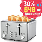 WHALL Toaster 4 Slice Stainless Steel,Toaster-6 Bread Shade Settings,Bagel/Defrost/Cancel Function with Dual Control Panels,Extra Wide Slots,Removable Crumb Tray,for Various Bread Types 1500W