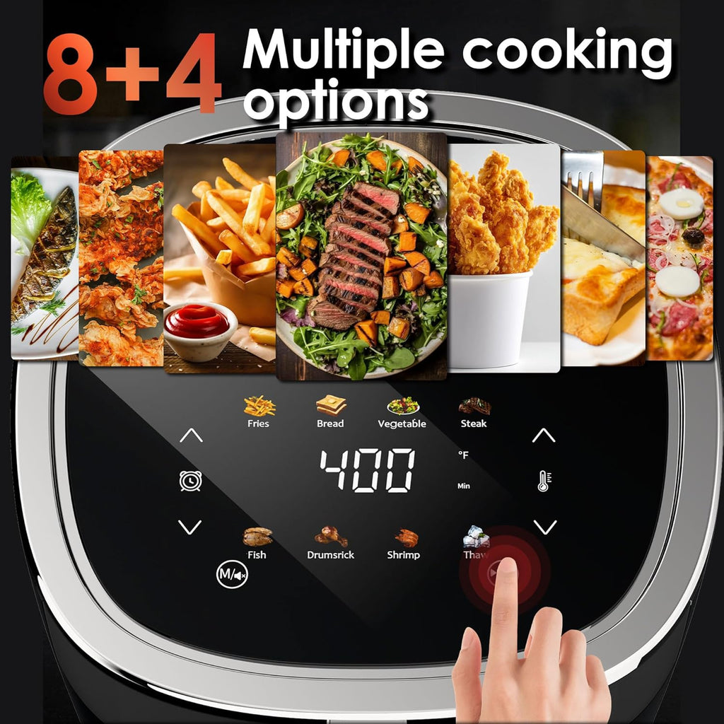 WhallPro 4QT Compact Air Fryer, 9-in-1 with Smart Digital Color TouchScreen Air Fryers, View Window, Air Fry, Roast, Bake, Broil, Reheat, Dehydrate, 12 Presets,Dishwasher Safe Basket &amp; Less Oil Nonstick