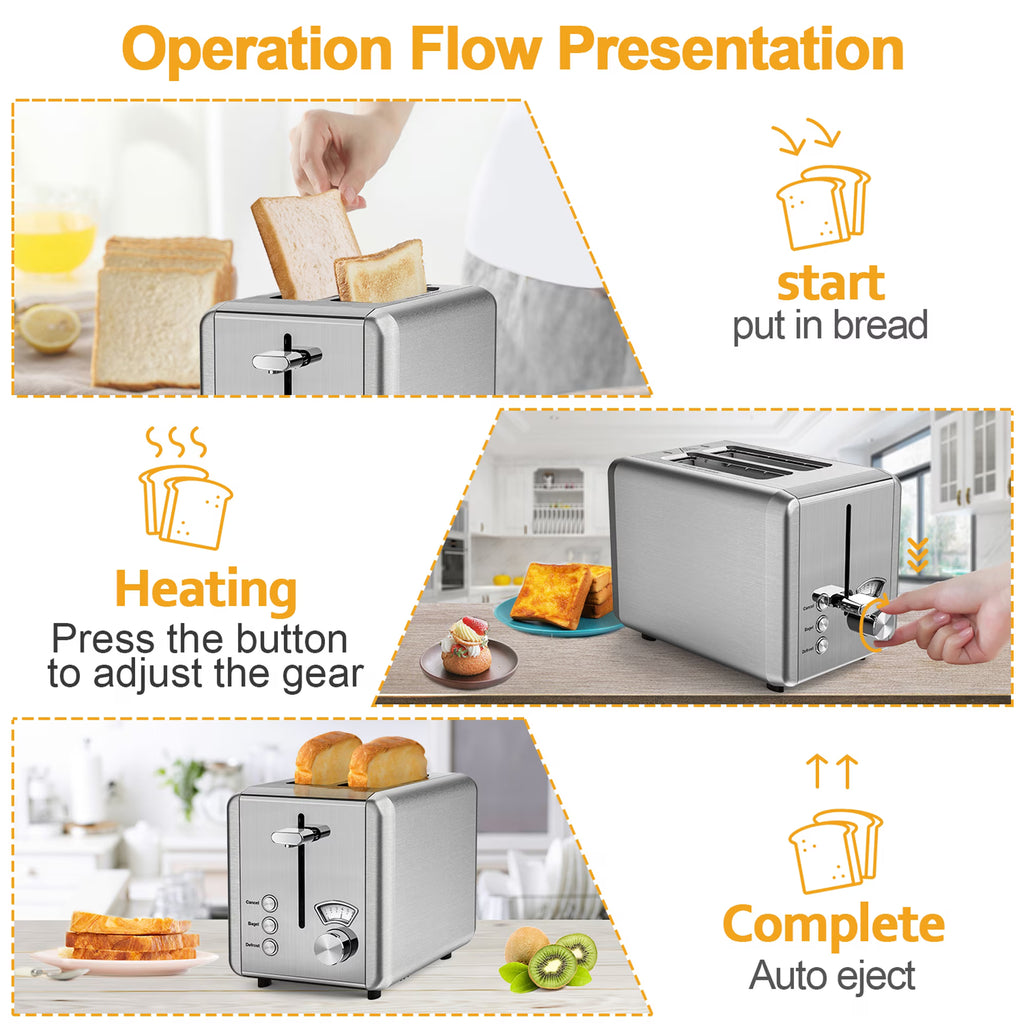 WHALL 2-Slice Stainless Steel Toaster