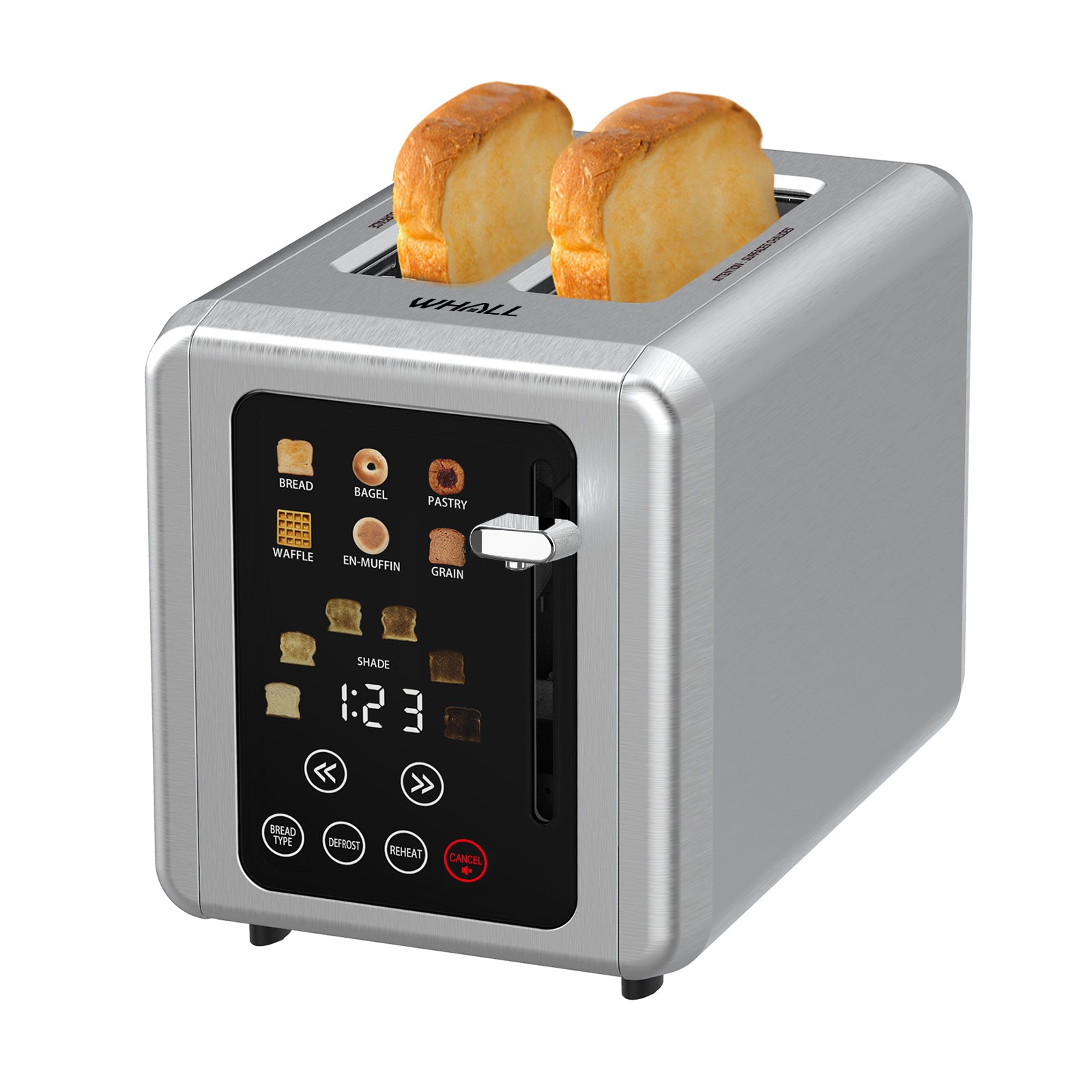 Whall Touch Screen Toaster 2 & 4 Slice | Stainless Steel, Digital Timer, Sound | 6 Bread Types & Shades