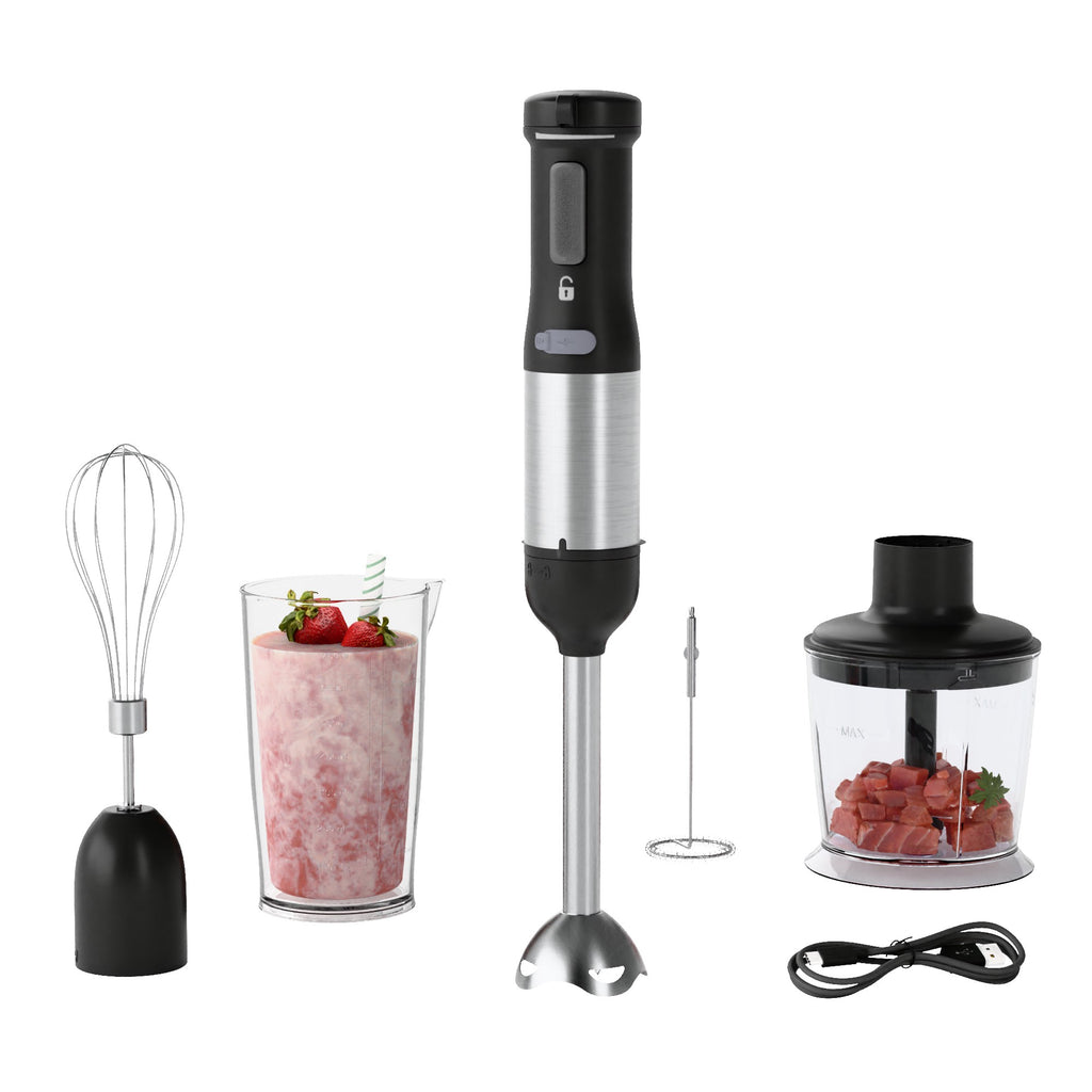 Whall Cordless Immersion Hand Blender, 5-in-1 Cordless Hand Blender Set – Rechargeable, One-Touch Control and Stainless Steel Blades for Smoothies, Shakes or Soups, Black