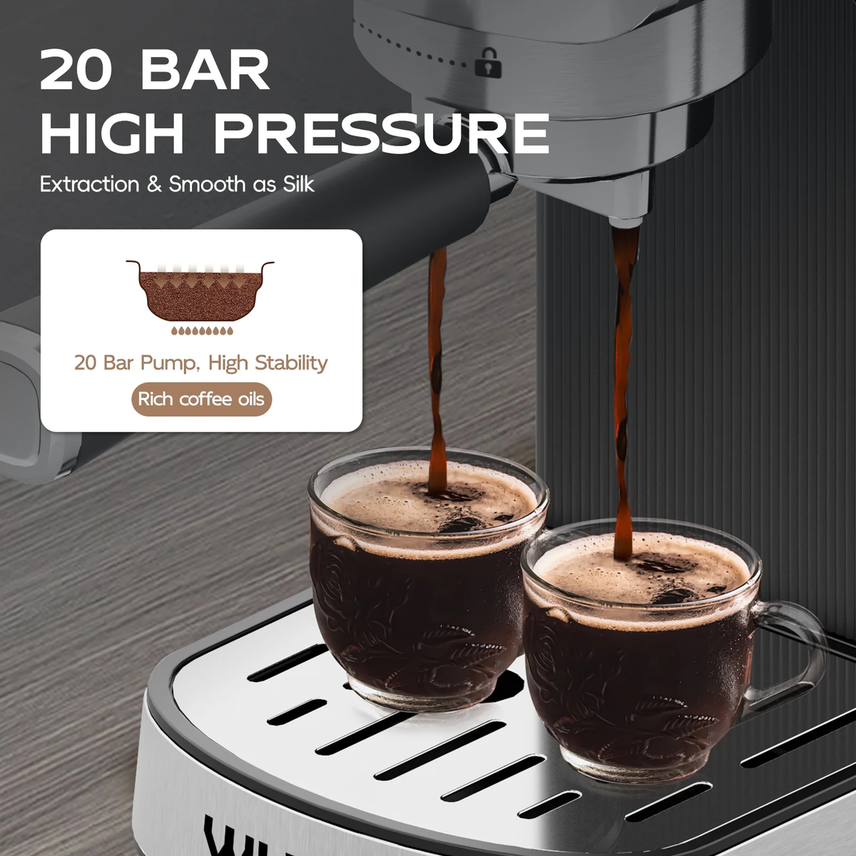 WHALL 20-Bar Semi-Automatic Espresso Machine