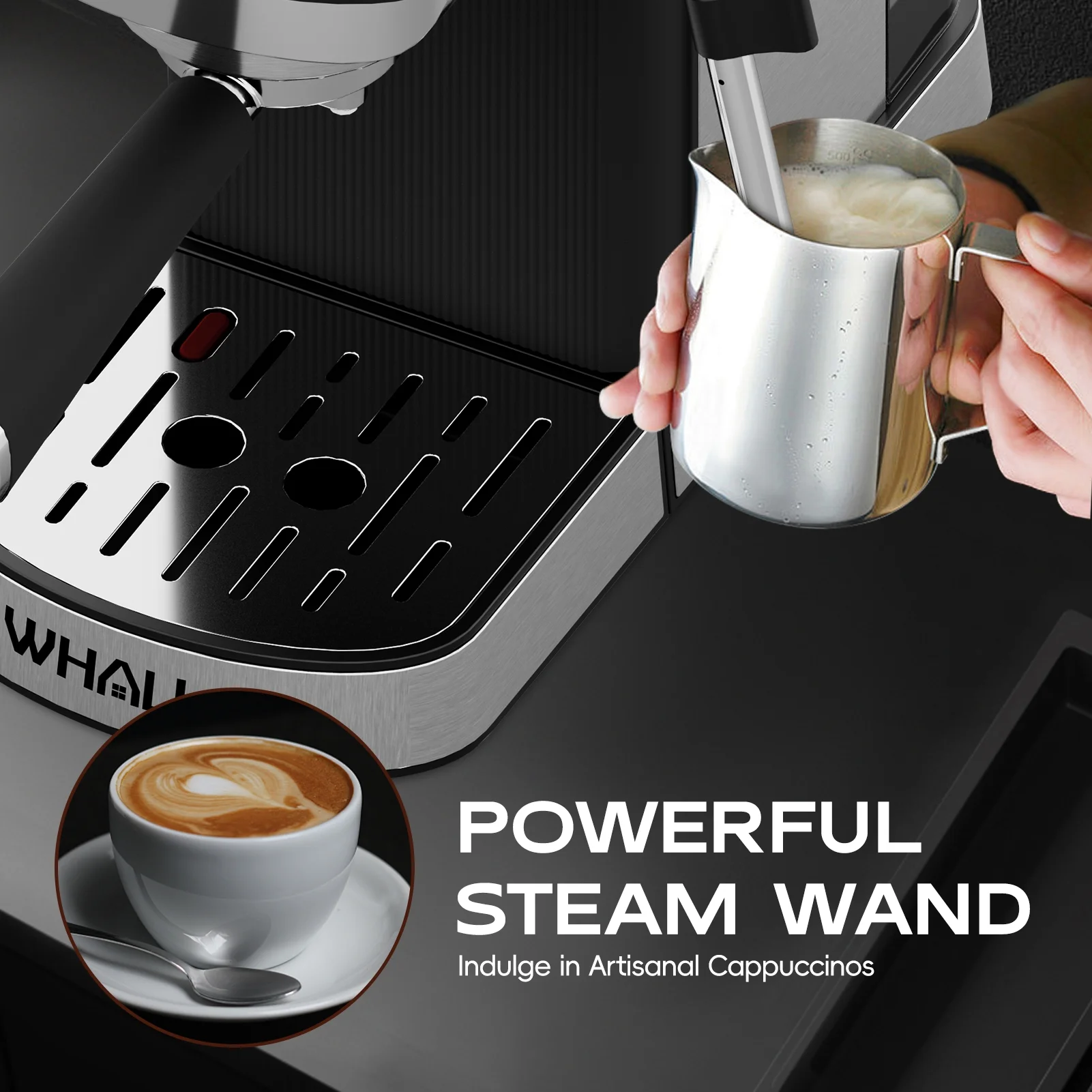 WHALL 20 Bar Touchscreen Espresso Machine & Coffee Maker – With Milk Frother Steam Wand, Stainless Steel Build & Removable Water Tank